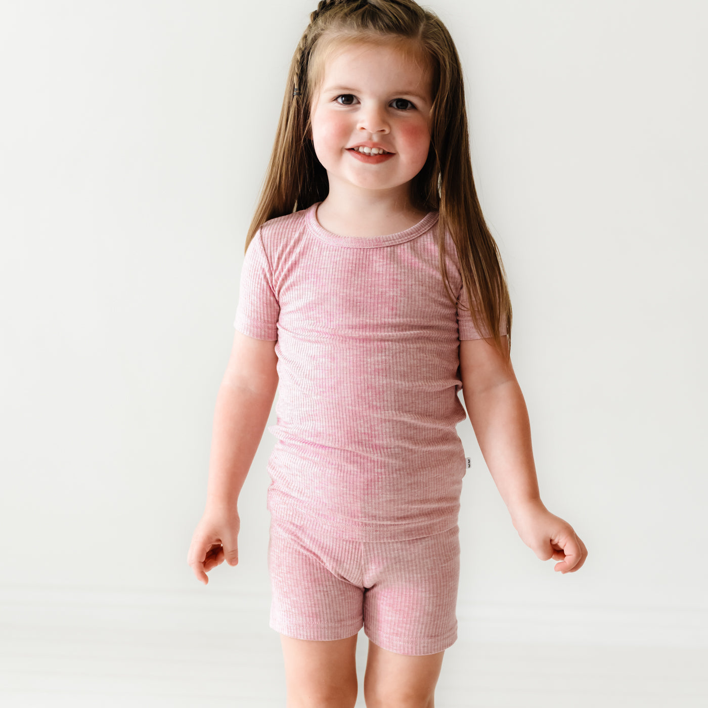 Heather Mauve Ribbed Two-Piece Short Sleeve & Shorts Pajama Set、mySite、g9winljtr