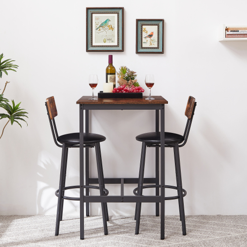 Bar Table Set with 2 Bar stools PU Soft seat with backrest, Grey, 23.62'' W x 23.62'' D x 35.43'' H、、casual