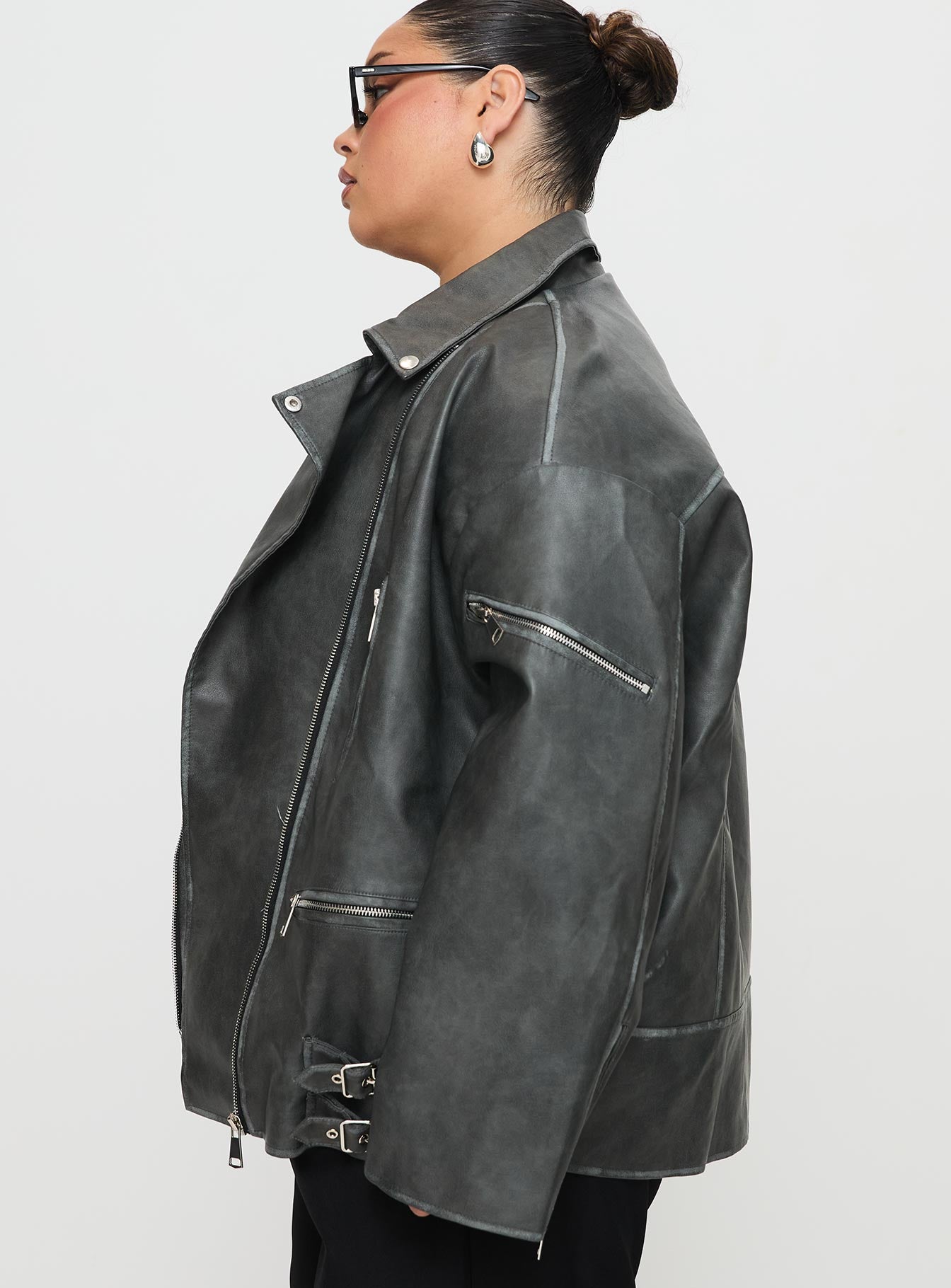 Magnets Faux Leather Jacket Washed Charcoal Curve、mySite、solidvoid
