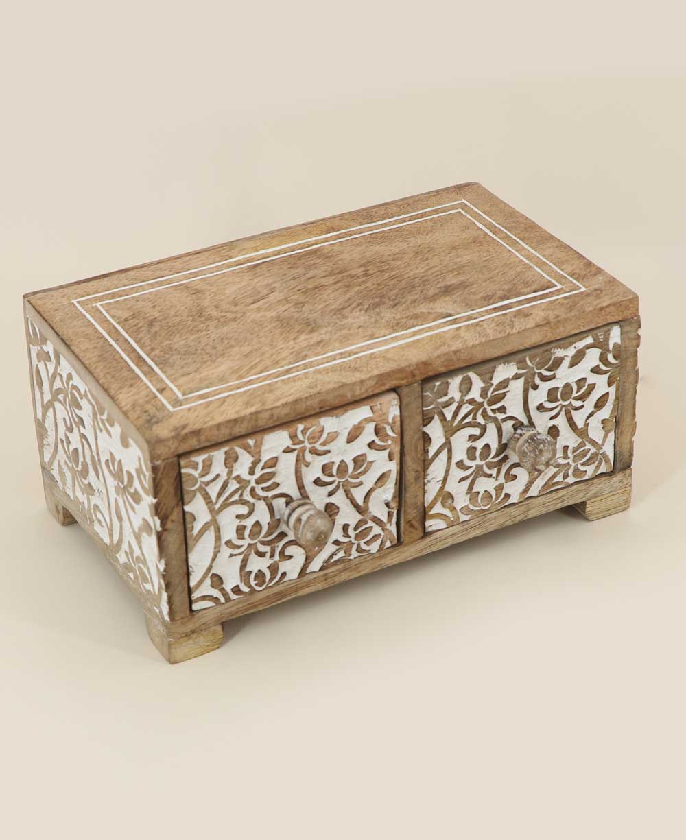Small Tabletop Carved Wood Lotus Pedestal Riser With Drawers、mySite、topwebapps