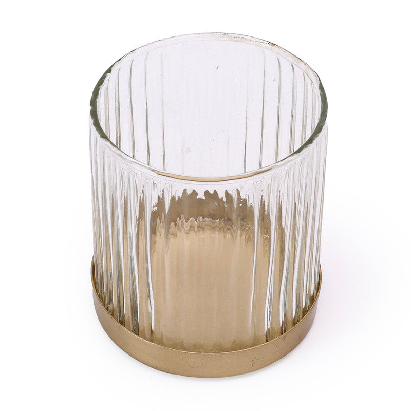 Glass Tealight Candle Holder | Clear & Gold | Set of 2、mySite、camillekostekn