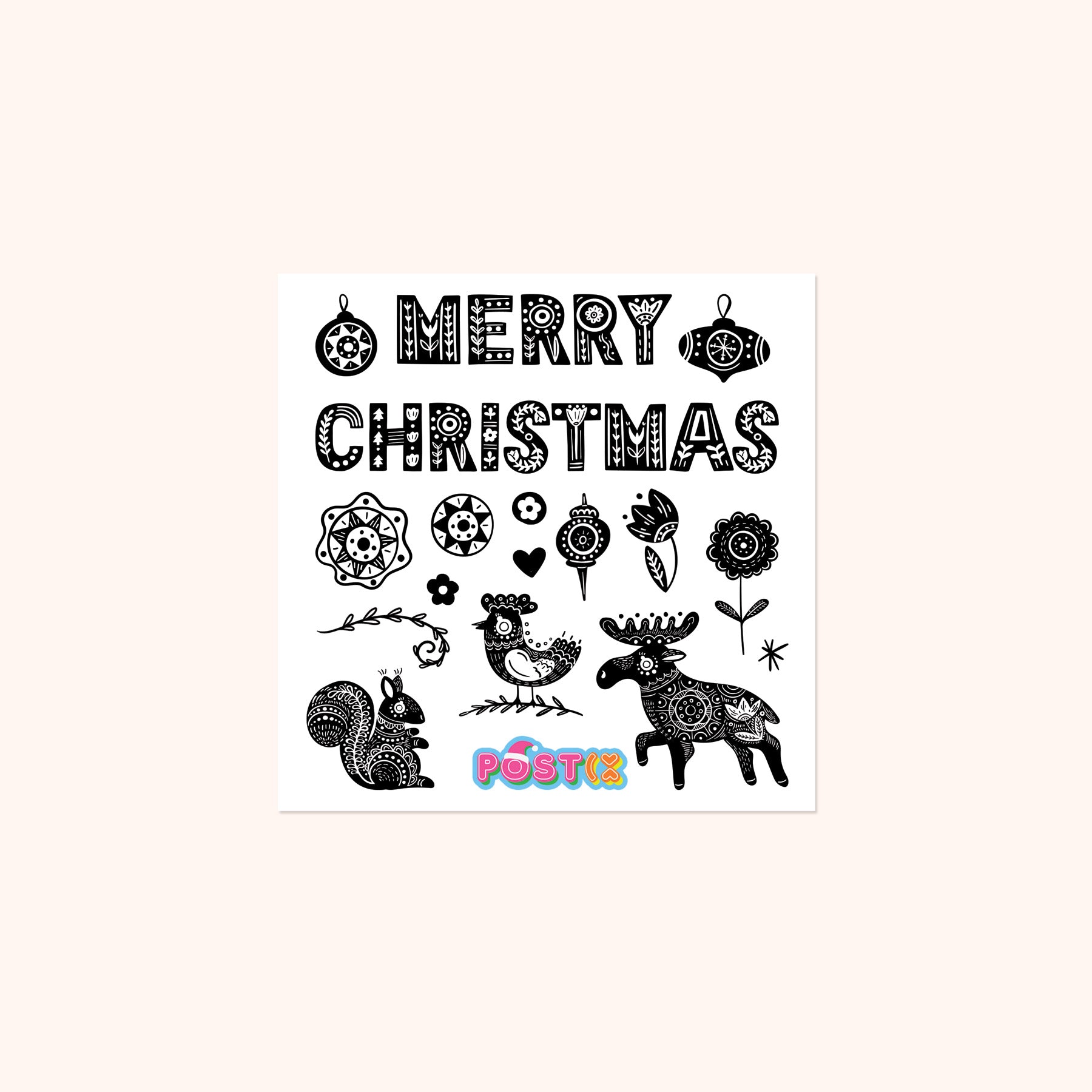  Nordic Christmas Square Rub On Sticker Sheet、mySite、ghnorth