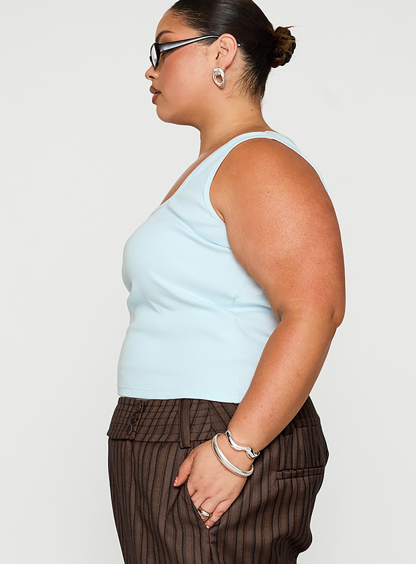 Baseline Square Neck Rib Tank Top Light Blue Curve、mySite、solidvoid