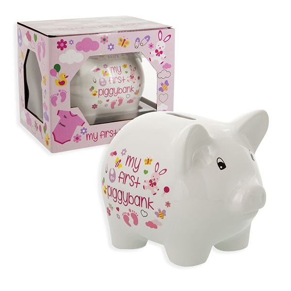 Ceramic Piggy Bank for Boys and Girls 5 Pink or Blue and White *、mySite、g9winljtr