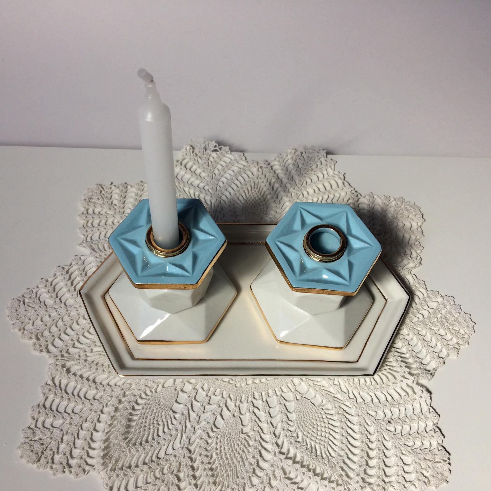 Turquoise and White Porcelain Shabbat Candlesticks、mySite、topwebapps