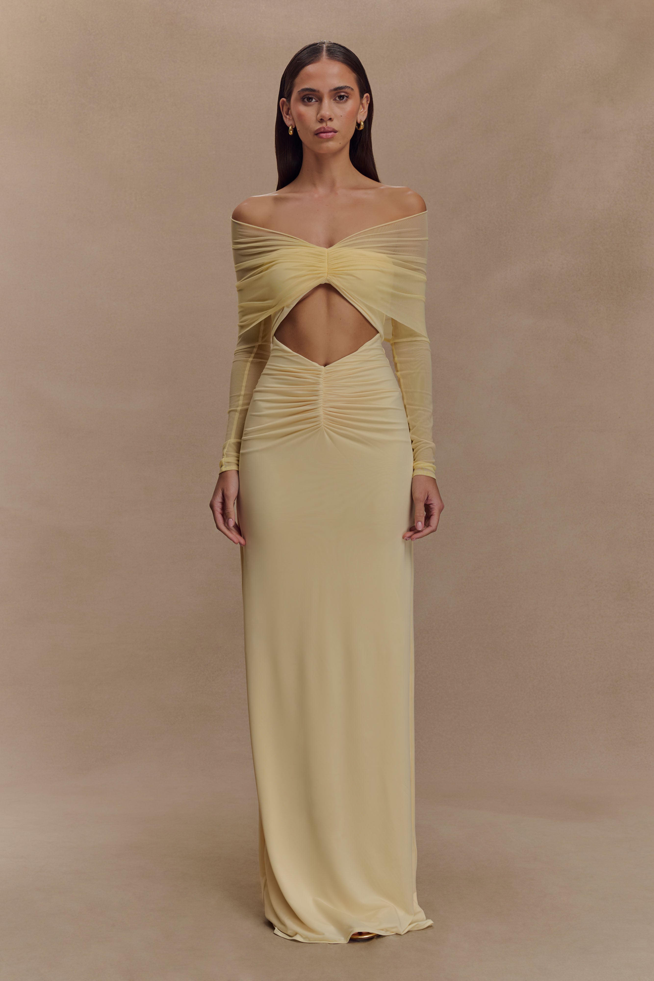 Rafaella Slinky And Mesh Maxi Dress - Lemon、mySite、solidvoid