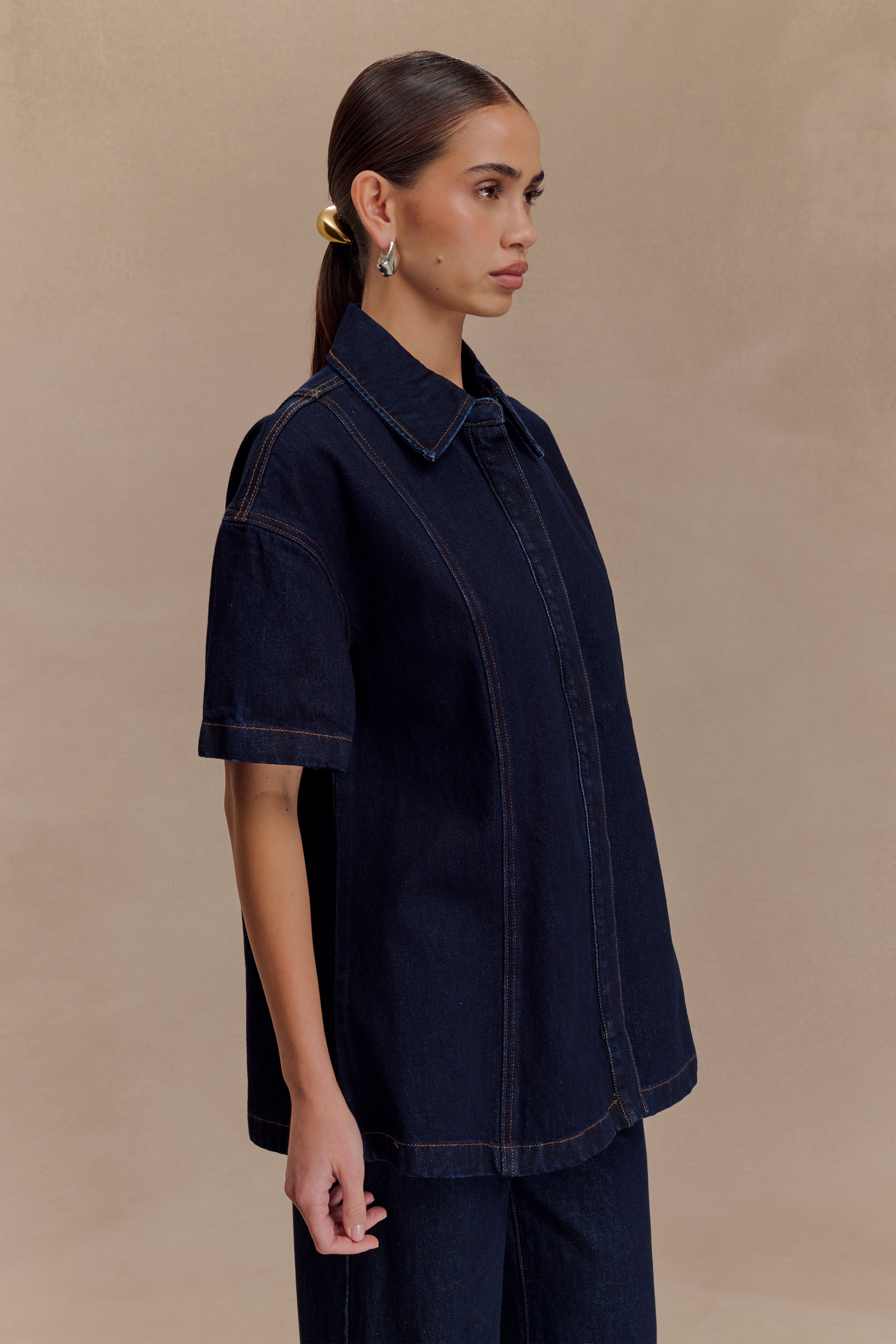 Maya Oversized Denim Shirt - Indigo Blue、mySite、solidvoid