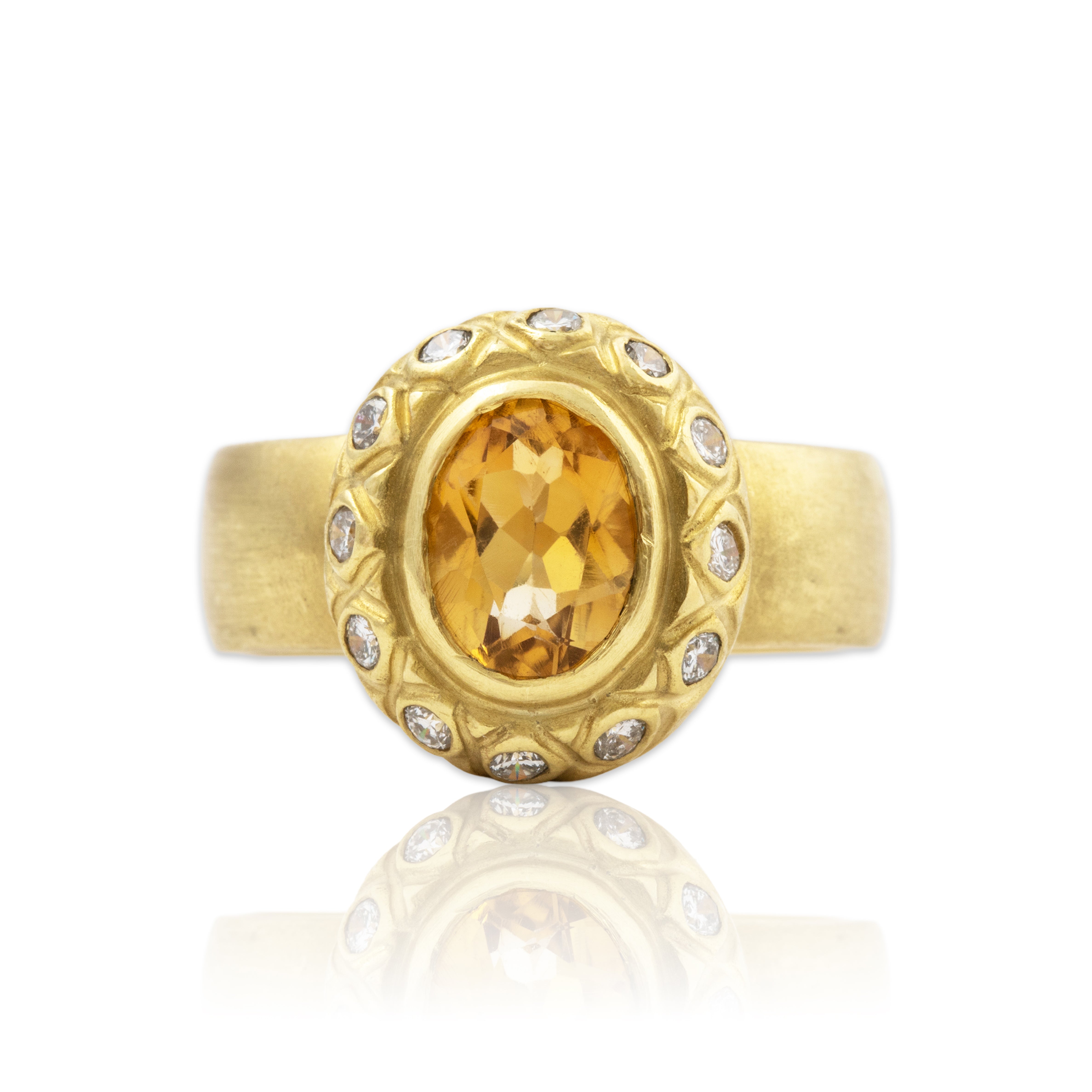 Vintage 18k Yellow Gold Citrine .348cttw Diamond Halo Brushed Ring 7.00、mySite、hinf8tx79