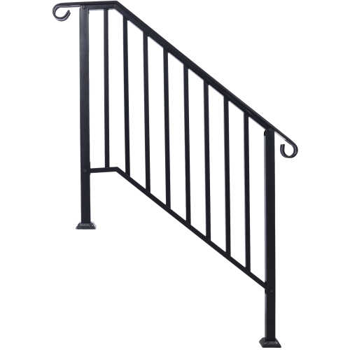 Handrails for Outdoor Steps, Fit 2 or 3 Steps Outdoor Stair Railing, Picket#2 Wrought Iron Handrail, Flexible Porch Railing, Black Transitional Handrails for Concrete Steps or Wooden Stairs、、eastwooduniform