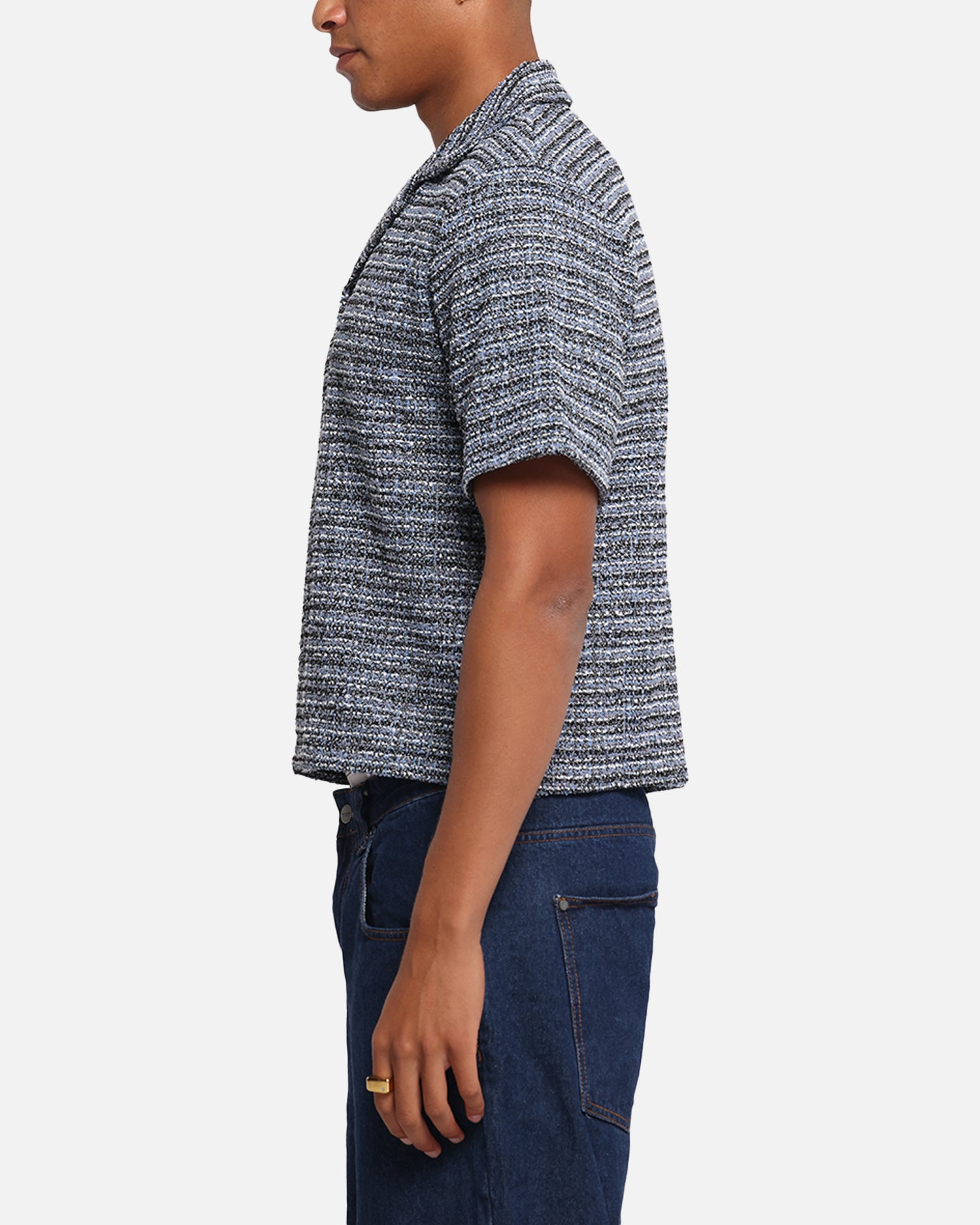 XXIII Boucle Tweed Crop Button Up Shirt Black/White/Blue、mySite、zt4zffjzw