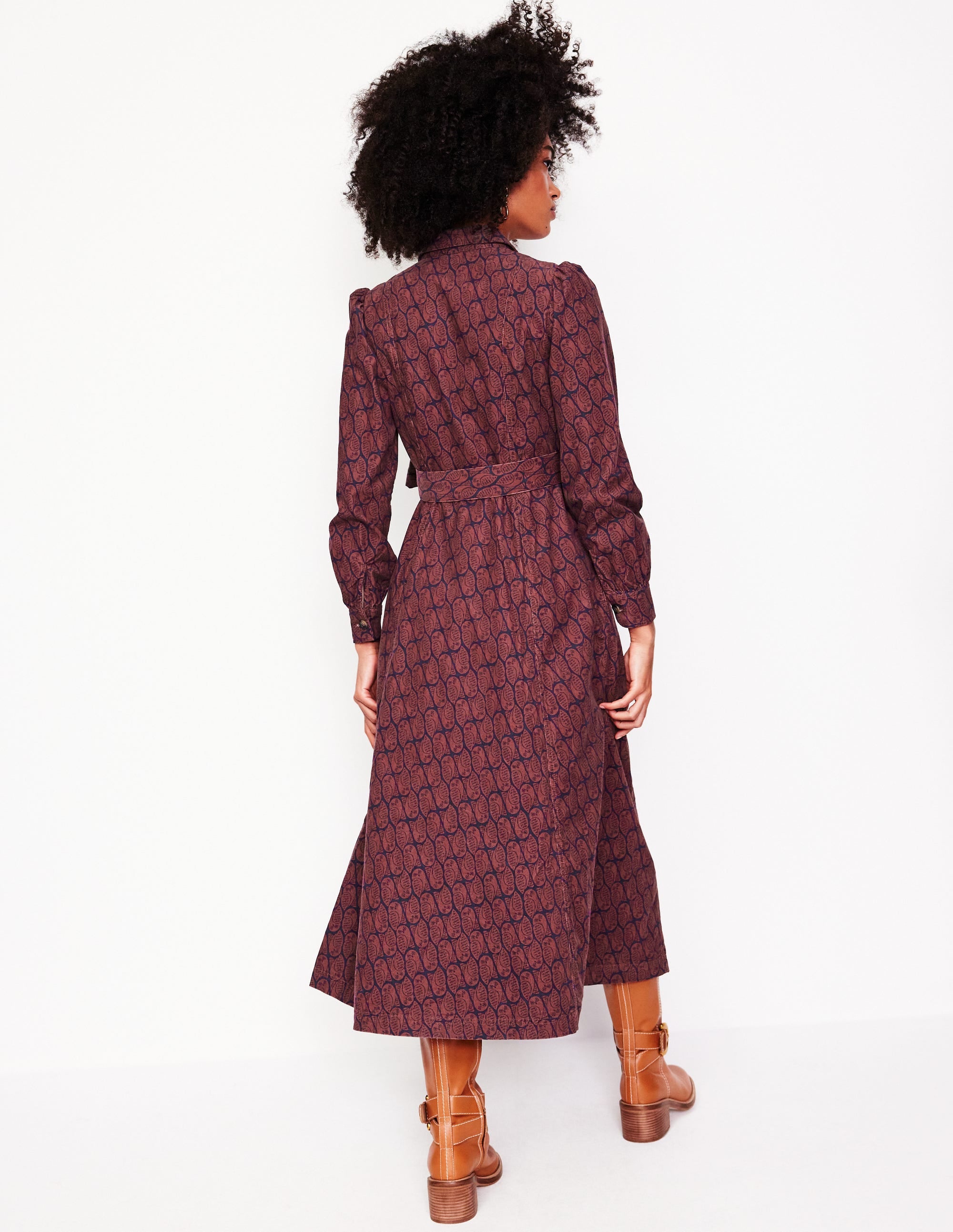  Aubrey Cord Midi Shirt Dress-Chestnut, Owl Stamp、mySite、ashleygrahame