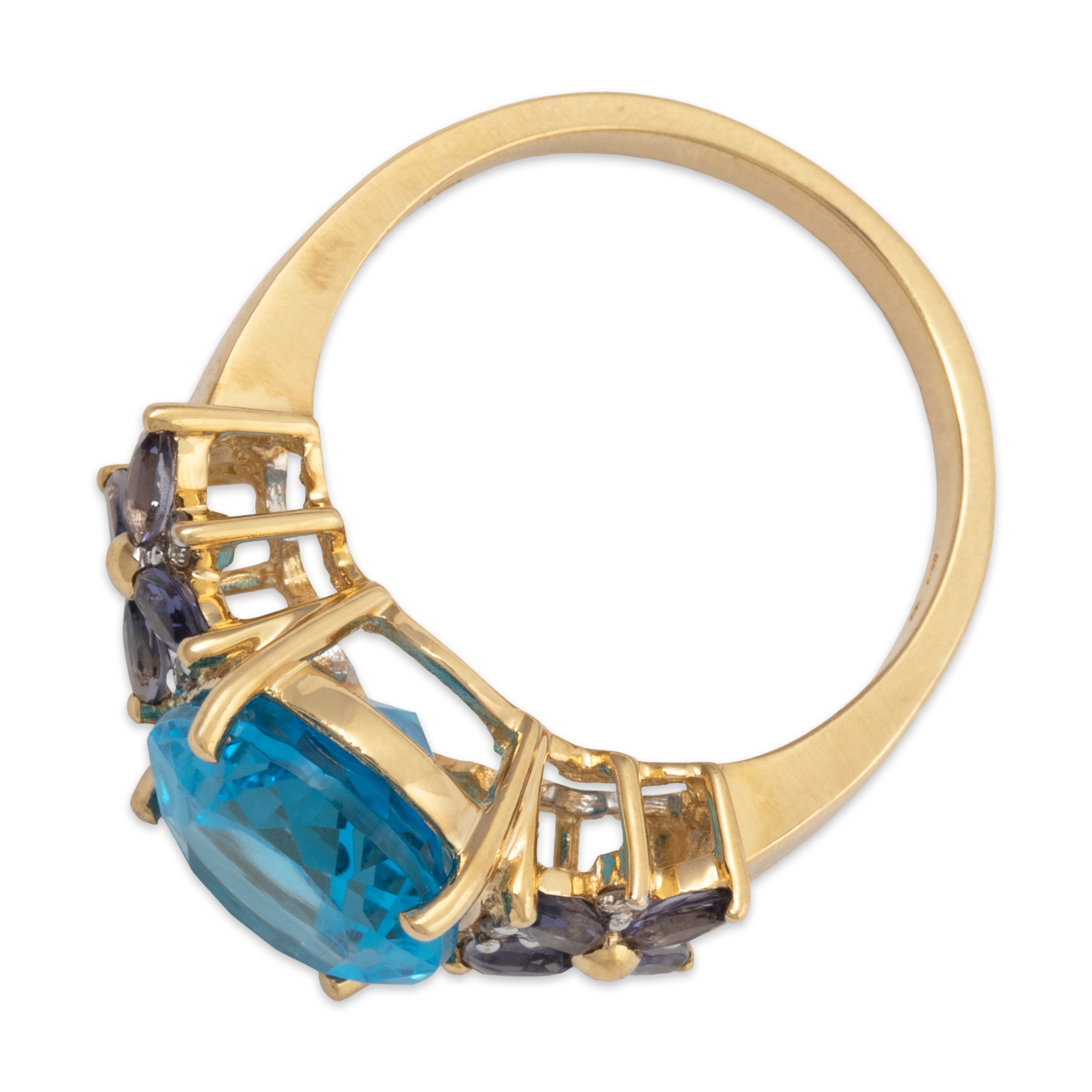 Vintage 14k Yellow Gold 5.5ct Topaz Iolite Diamond Dramatic Purple-Blues Ring、mySite、hinf8tx79
