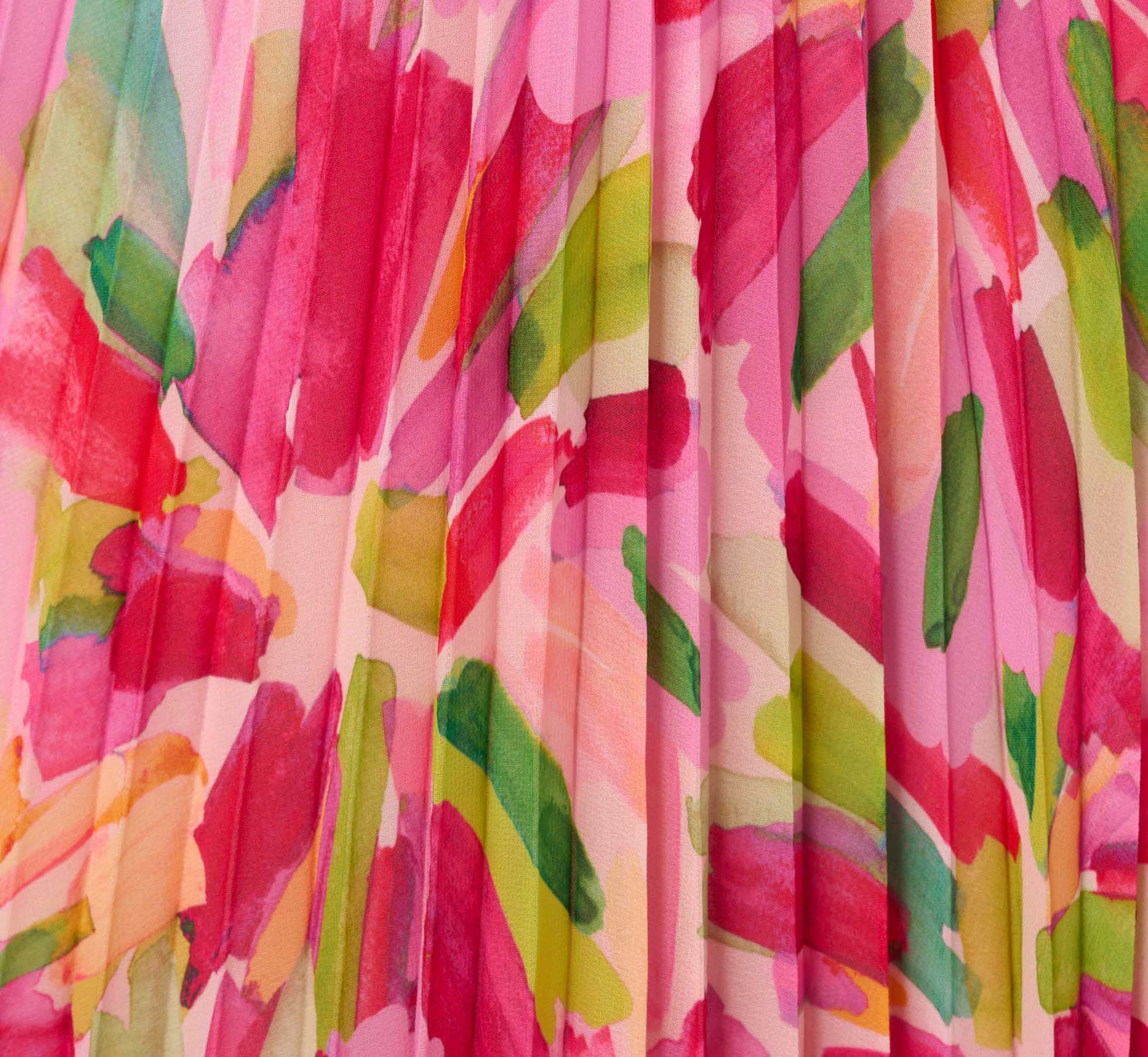 Floral Print Pleated Chiffon Midi Dress In Pink Green Multi、mySite、solidvoid