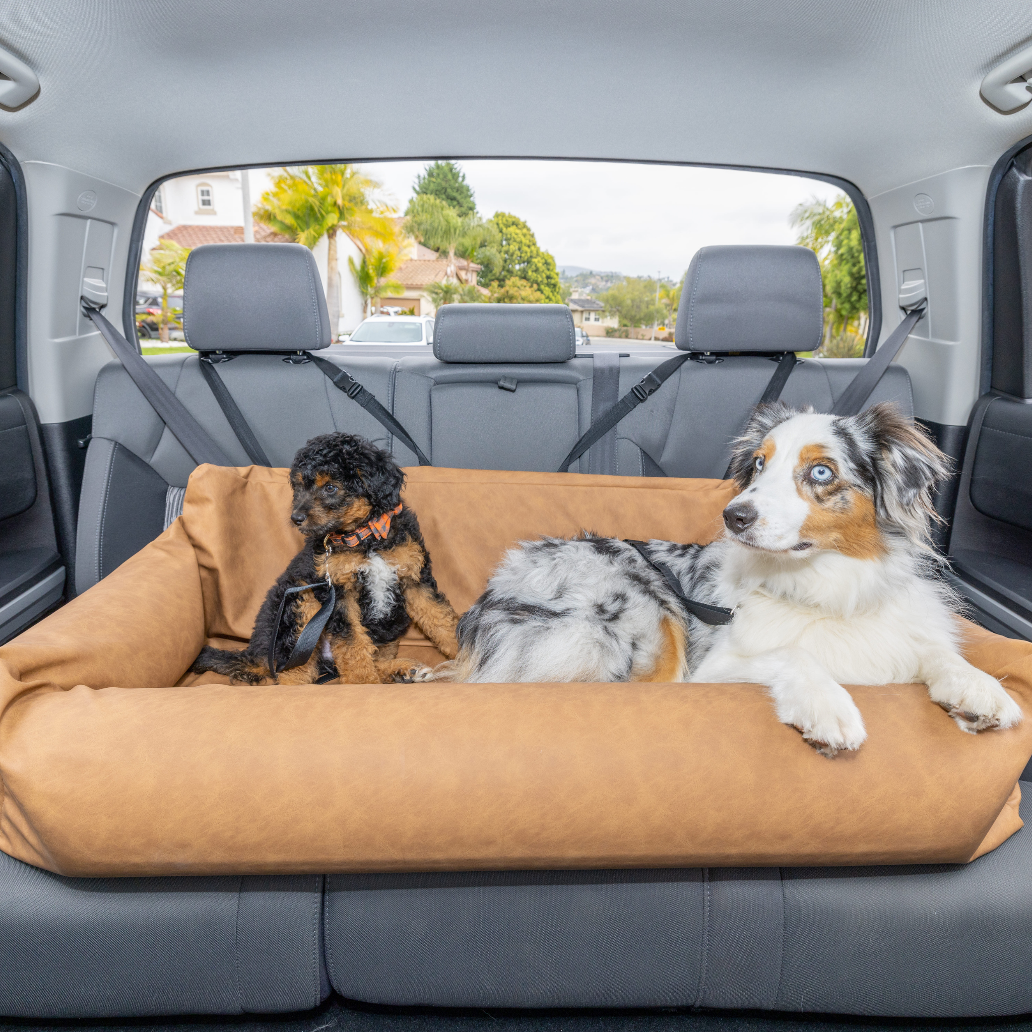 PupProtector™ Faux Leather Memory Foam Dog Car Bed - Camel、mySite、solidvoid