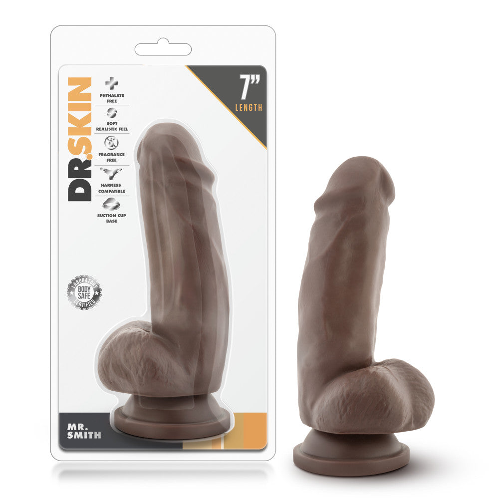 Dr. Skin By Blush® | Mr. Smith Realistic Chocolate 7-Inch Long Dildo With Balls & Suction Cup Base、mySite、bottomscart