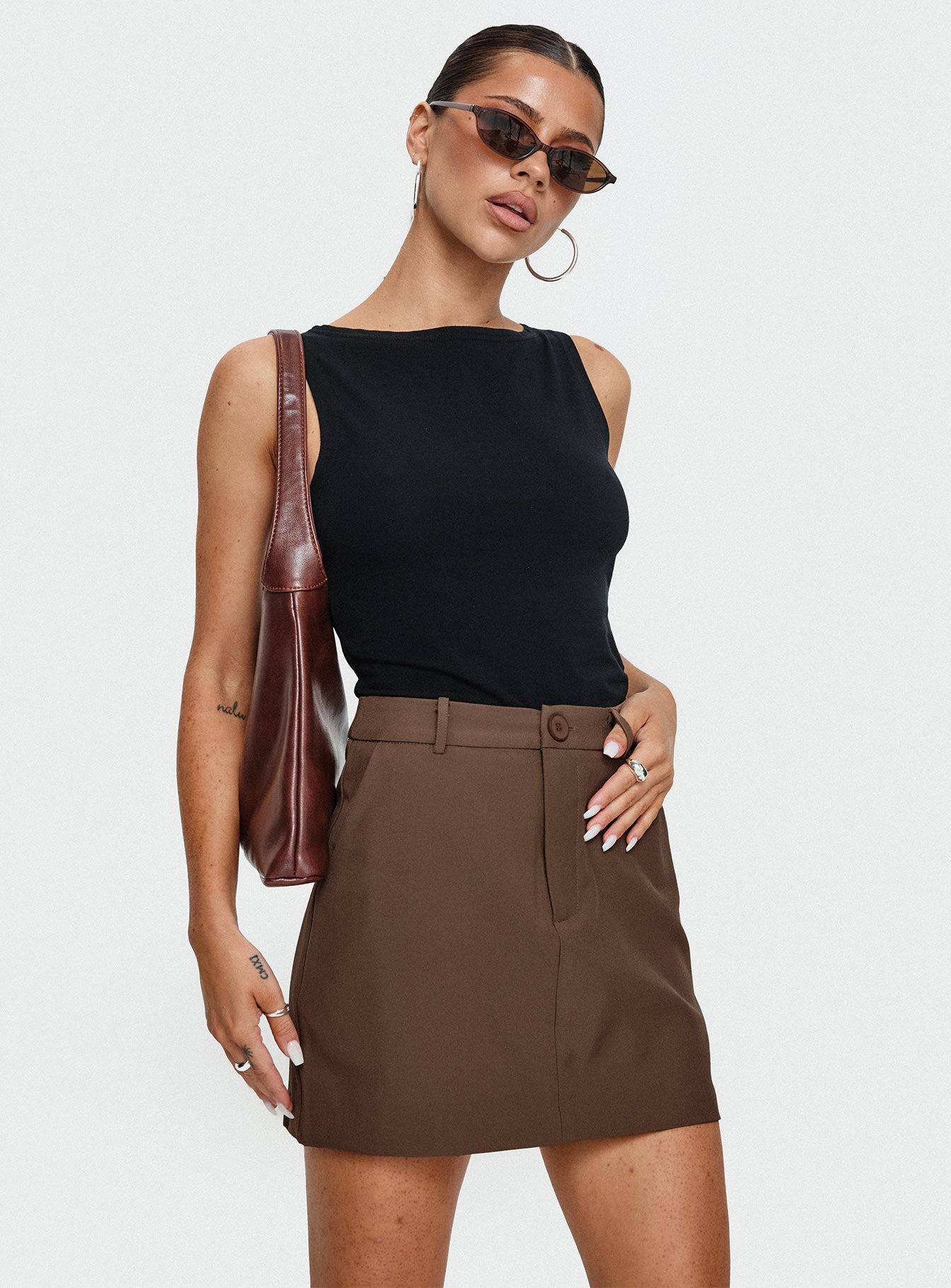 Sabyna Tailored Mini Skirt Brown、mySite、solidvoid