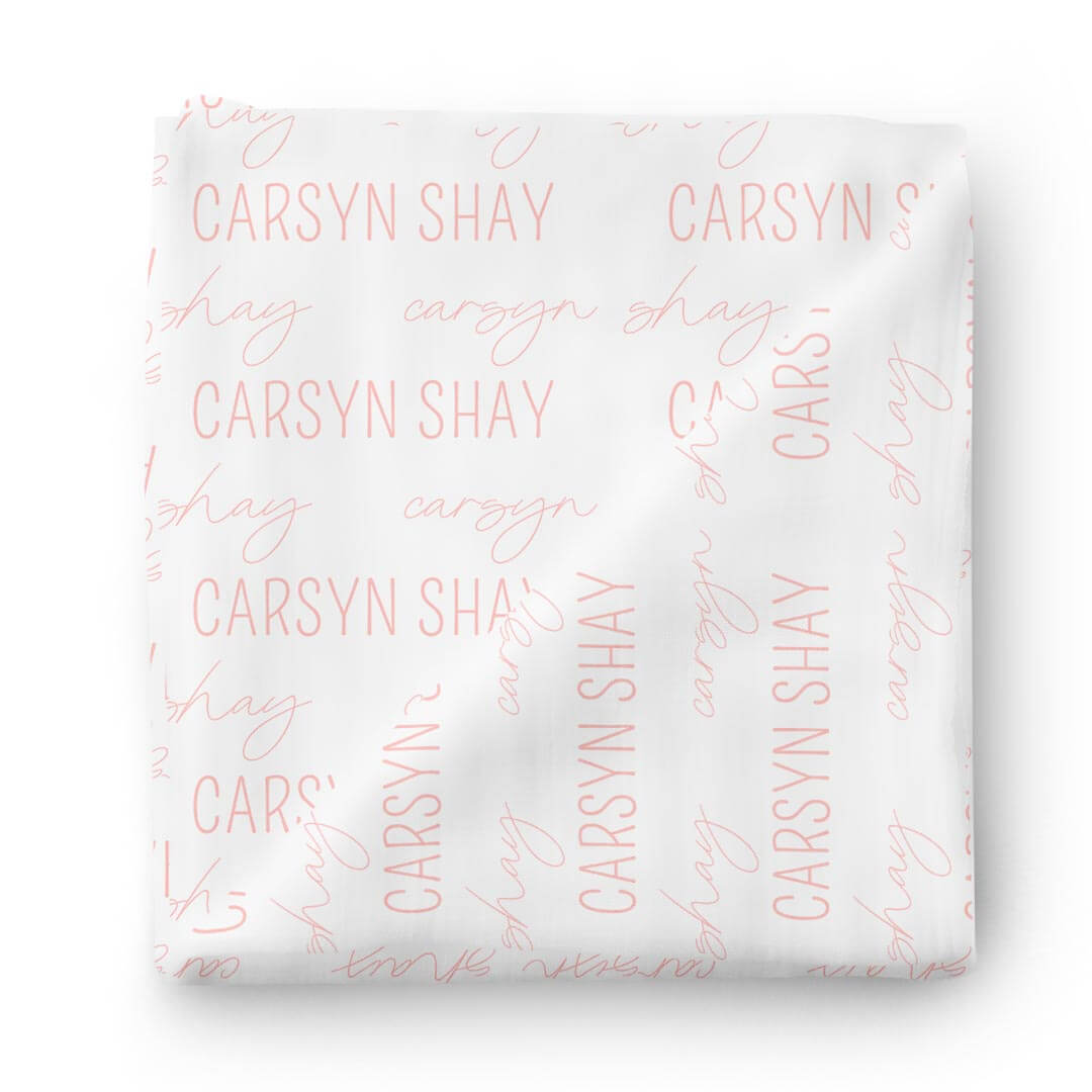  Personalized Peony Pink on Pure White Baby Name Swaddle Blanket - Block & Script、mySite、layawaytickets