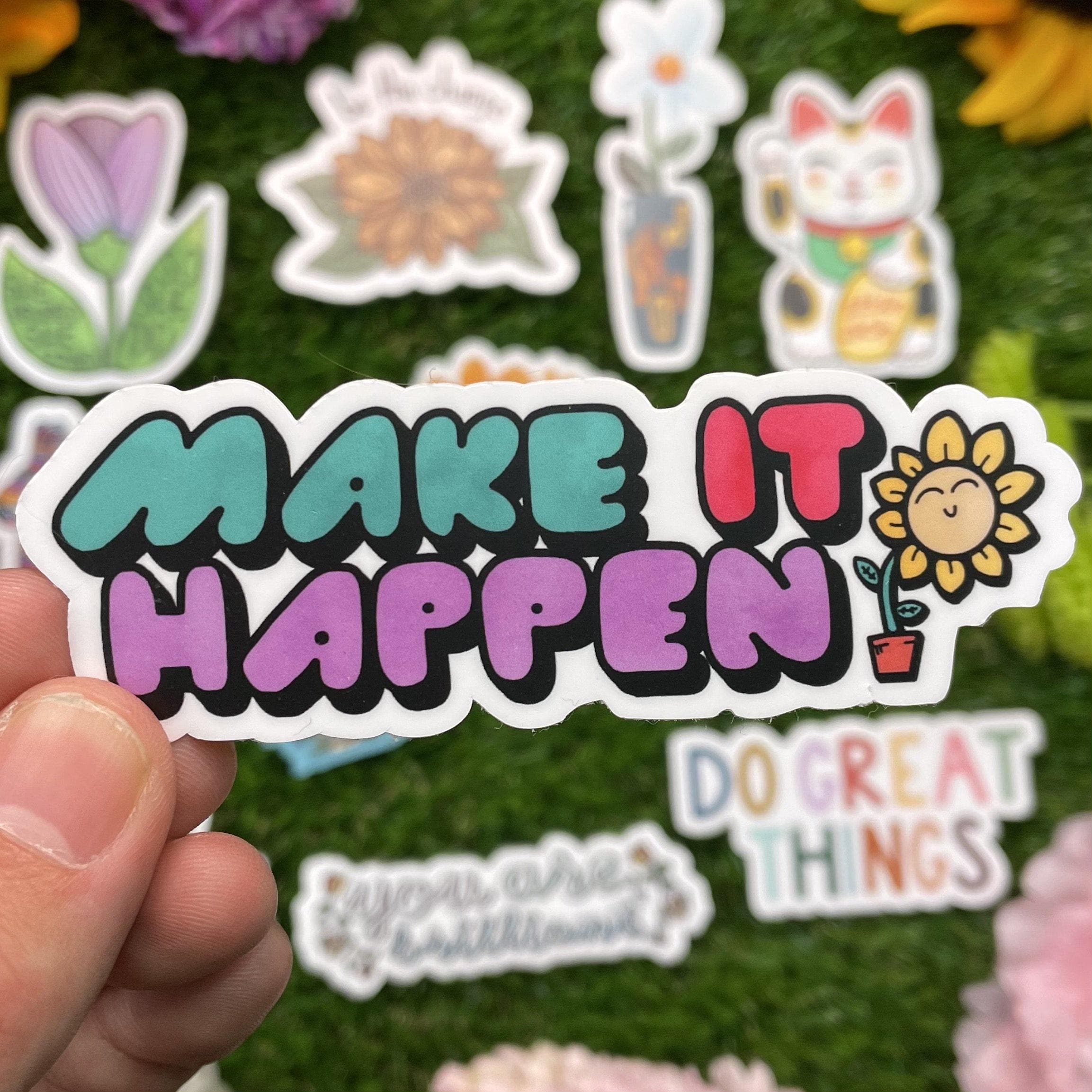  Make it Happen Bold Lettering Floral Sticker、mySite、elrpsem3k