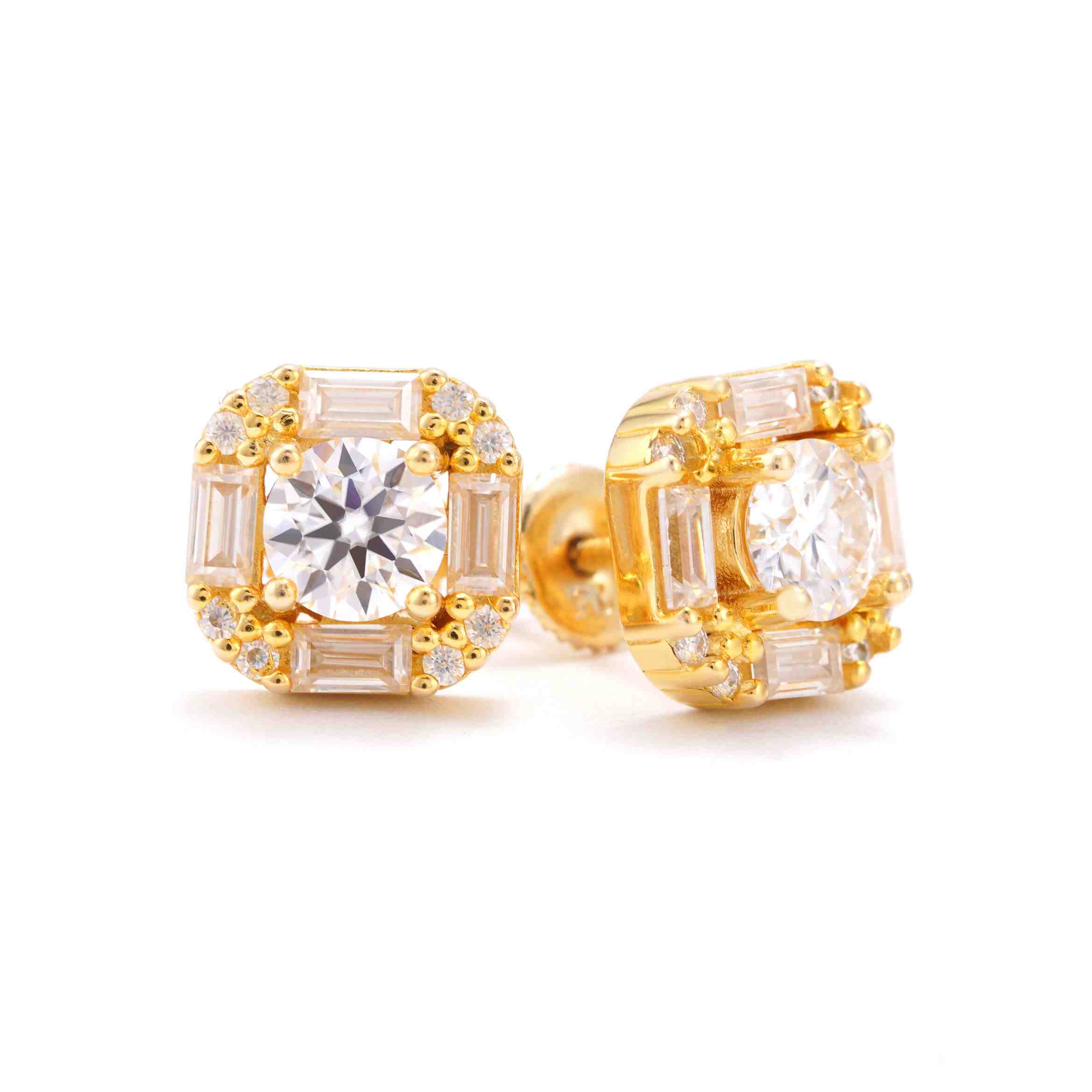 10MM Baguette Halo Moissanite Earrings 14K Gold、mySite、hinf8tx79