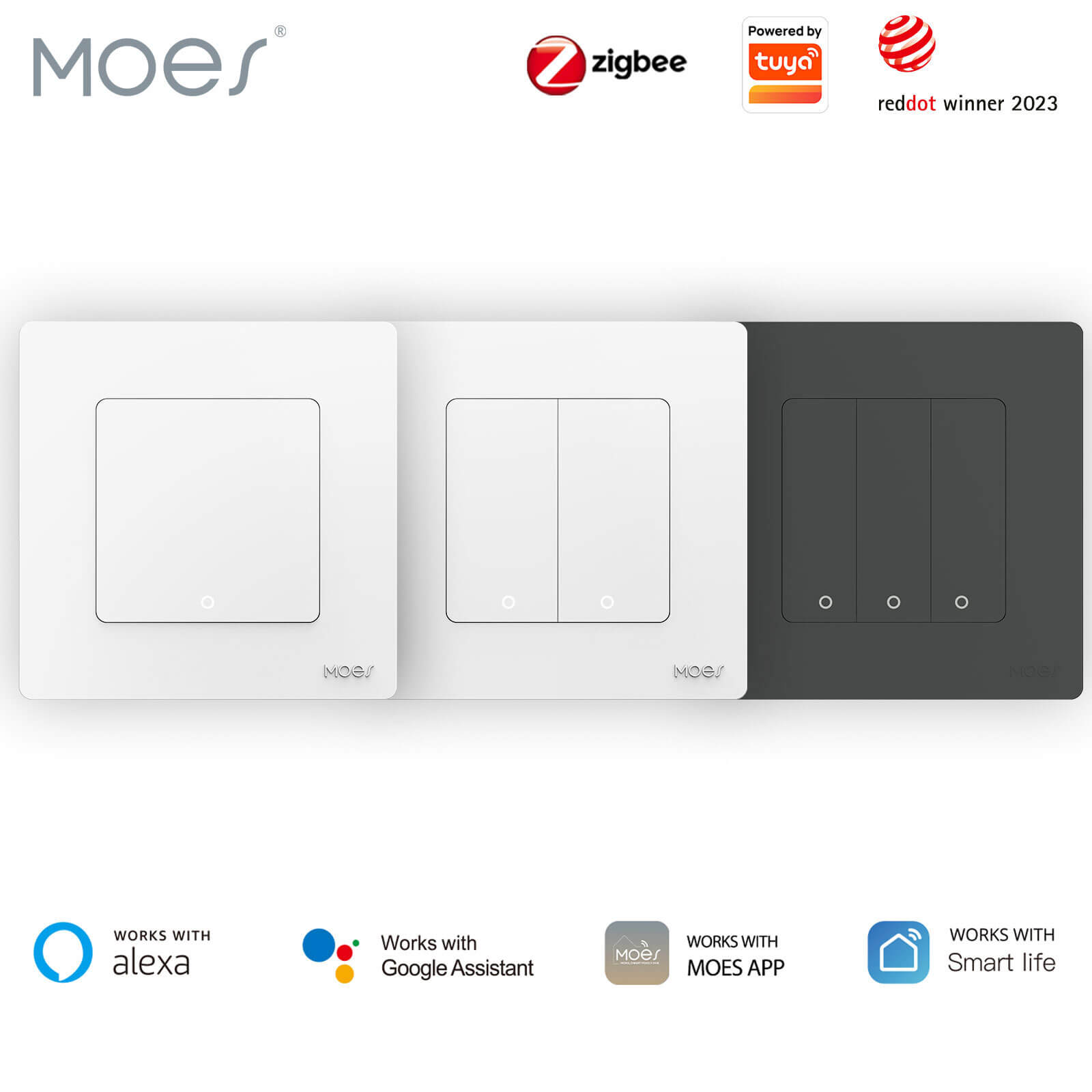 MOES 2nd Star Ring Smart ZigBee3.0 Push Button Light Switch Embedded Touch Switch & 2-4Gang Panel EU、mySite、fannypackpong