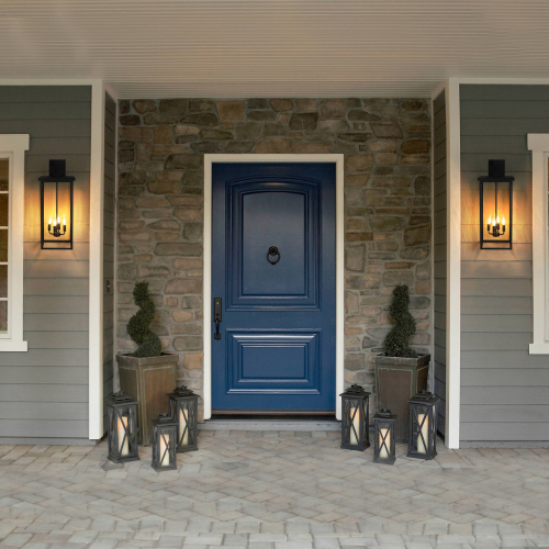 2-Pack 22.0" Outdoor Wall Lantern with Dusk to Dawn Sensor, Matte Black Finish, Clear Glass Panels, Weatherproof Exterior Light for Porch, Patio, Garage, 2-Light Design (Bulb Not Included)、、eastwooduniform