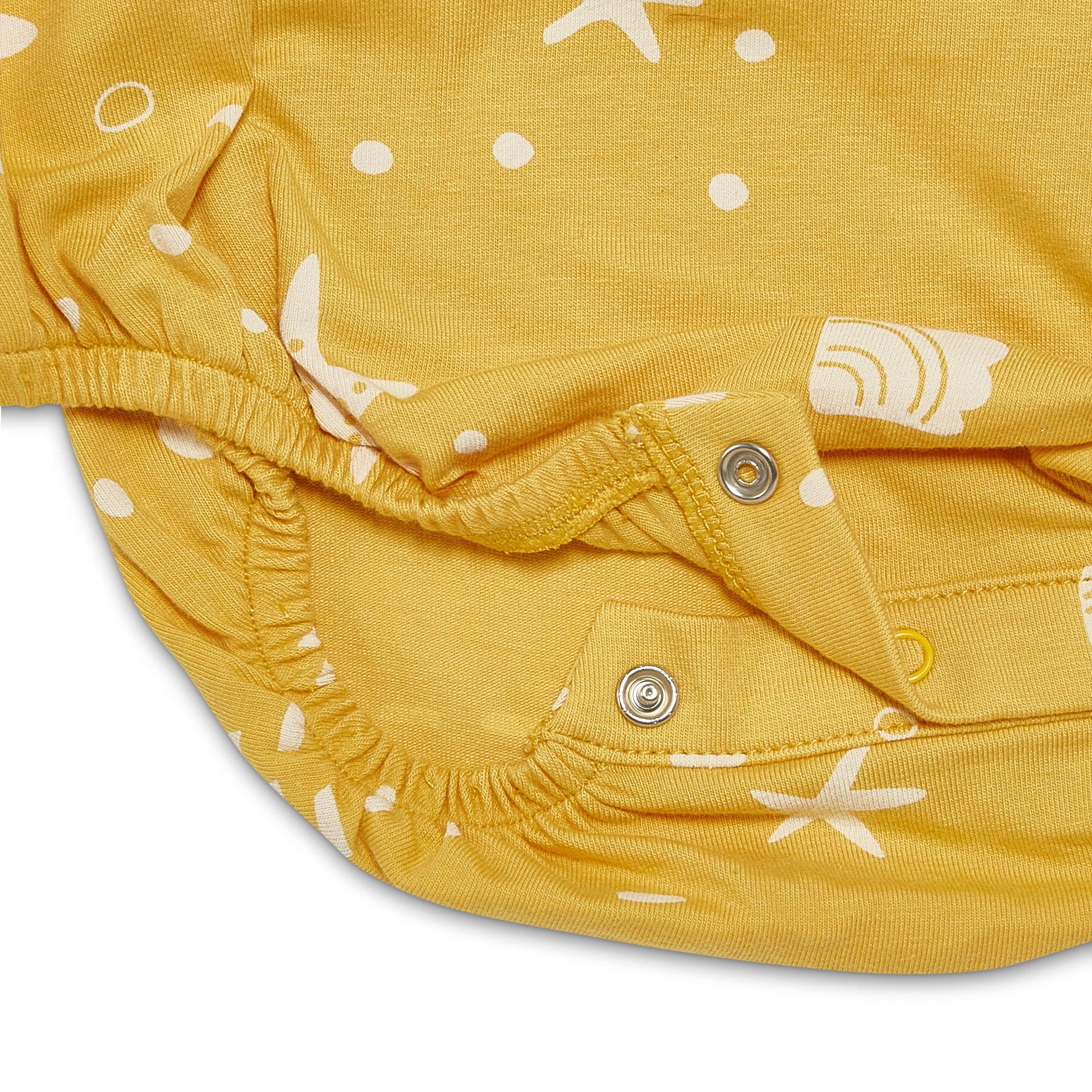 RETIRED - Organic Flutter Sleeve Button Bunsuit - Sunny Yellow Seashells、mySite、g9winljtr