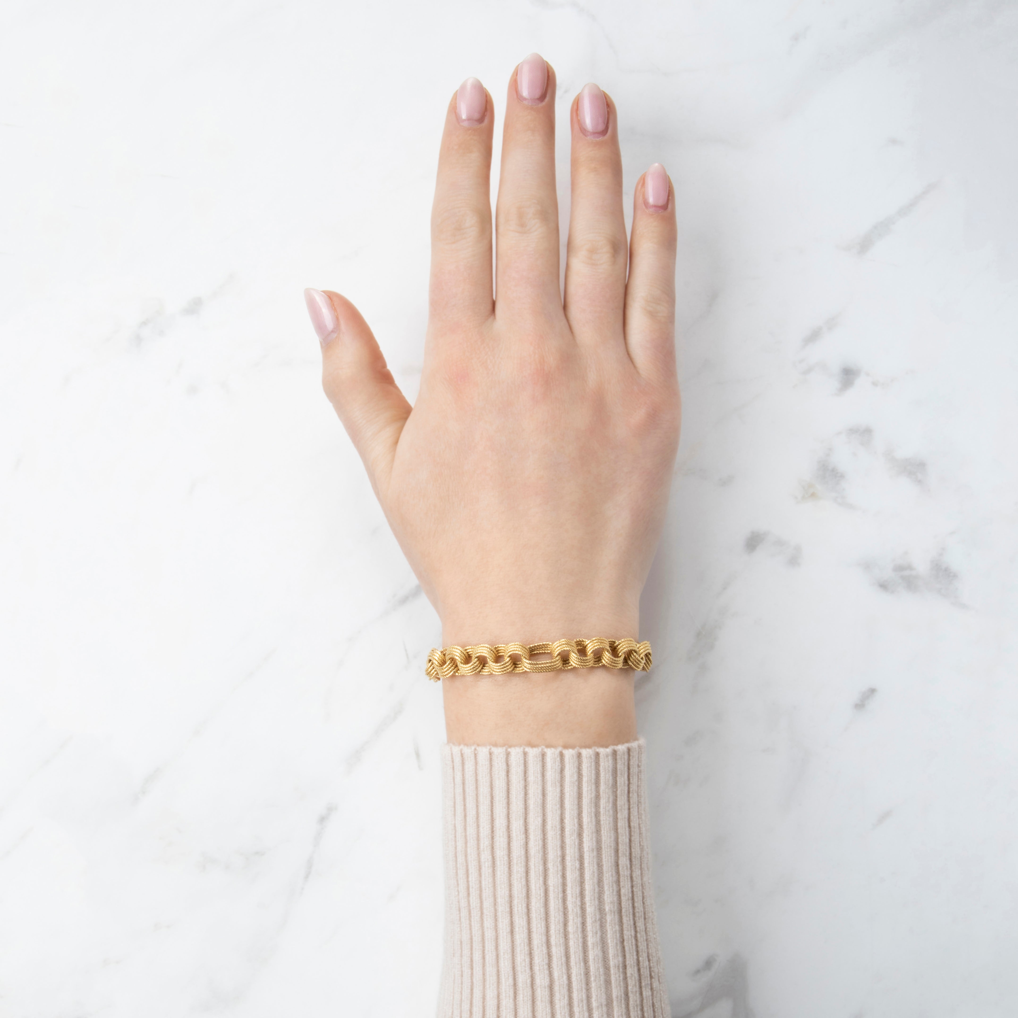 Vintage Italian 18k Yellow Gold Brushed Textured Rings Bracelet 7.75、mySite、hinf8tx79