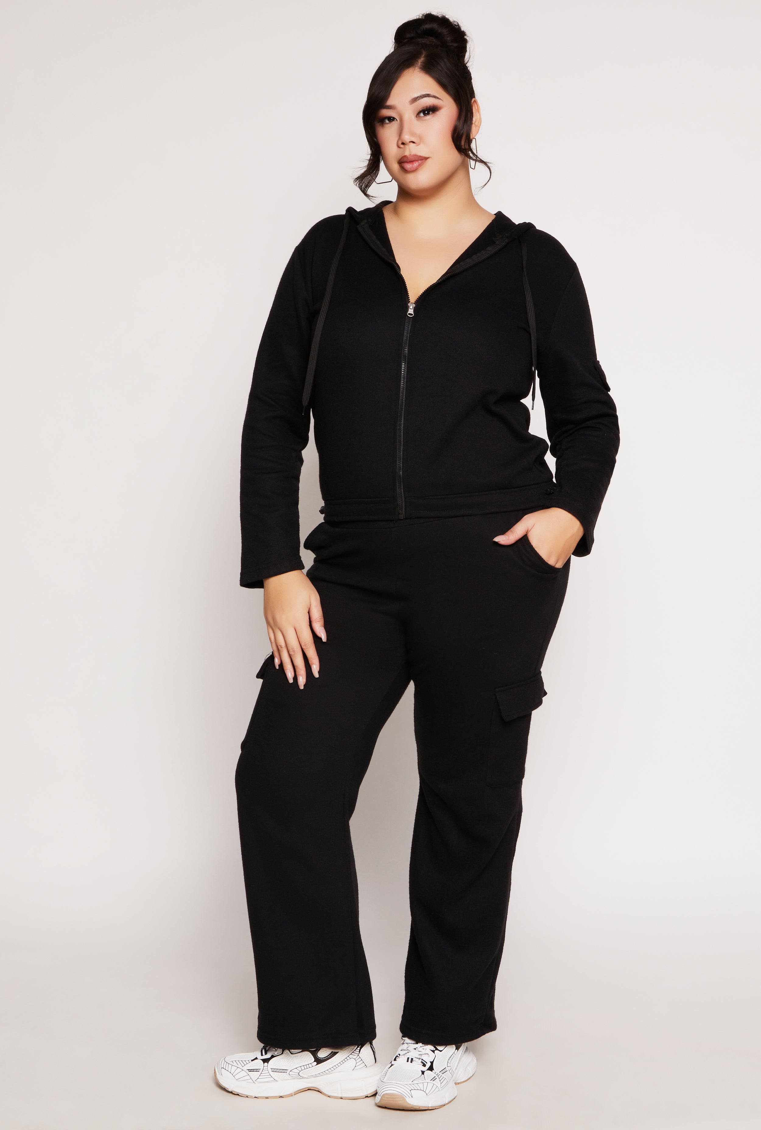 Plus Size Cargo Pocket Hooded Sweatshirt、mySite、camillekostekn