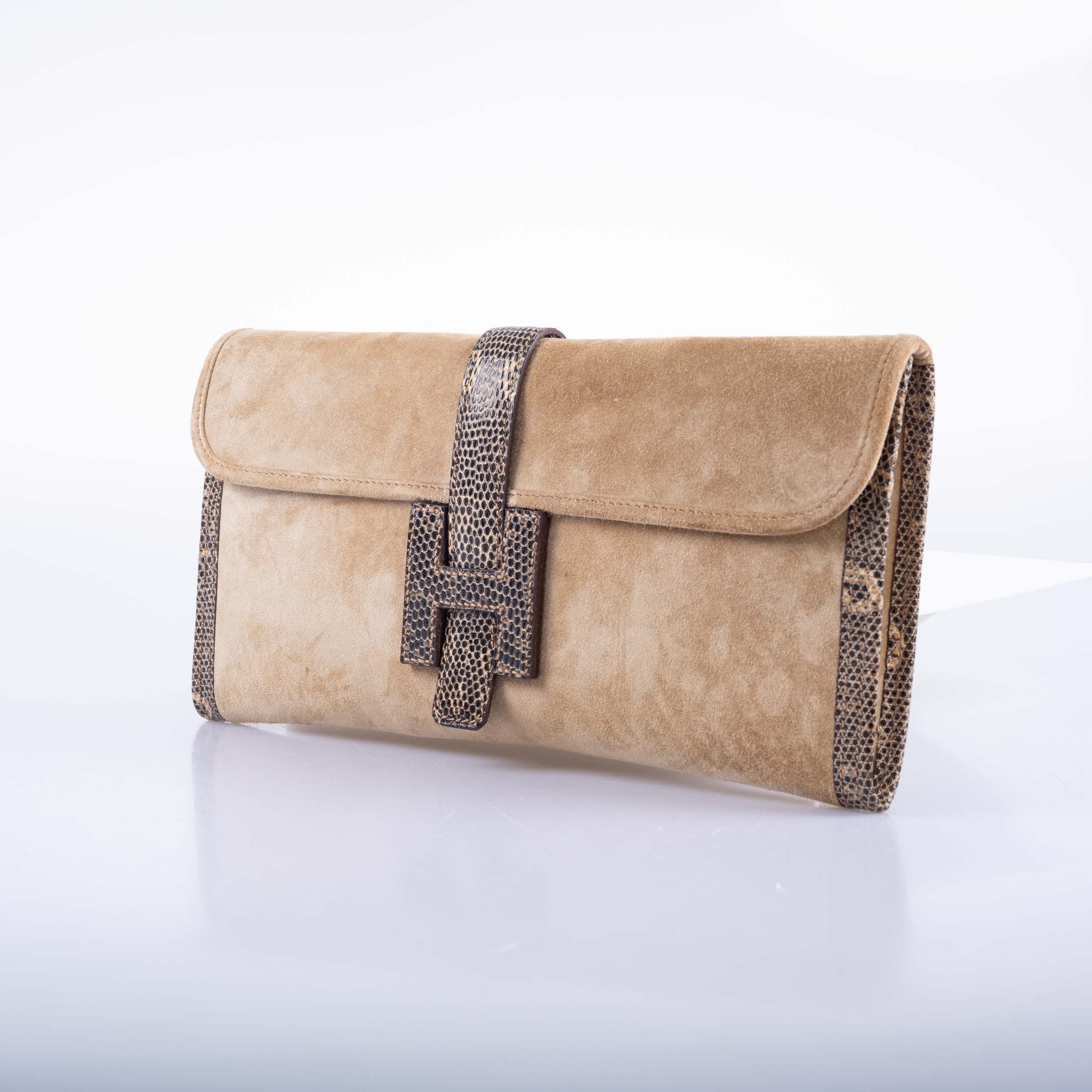 Hermès Jige Elan Clutch Sable Doblis Suede and Ombré Lizard、mySite、garminoutage.com