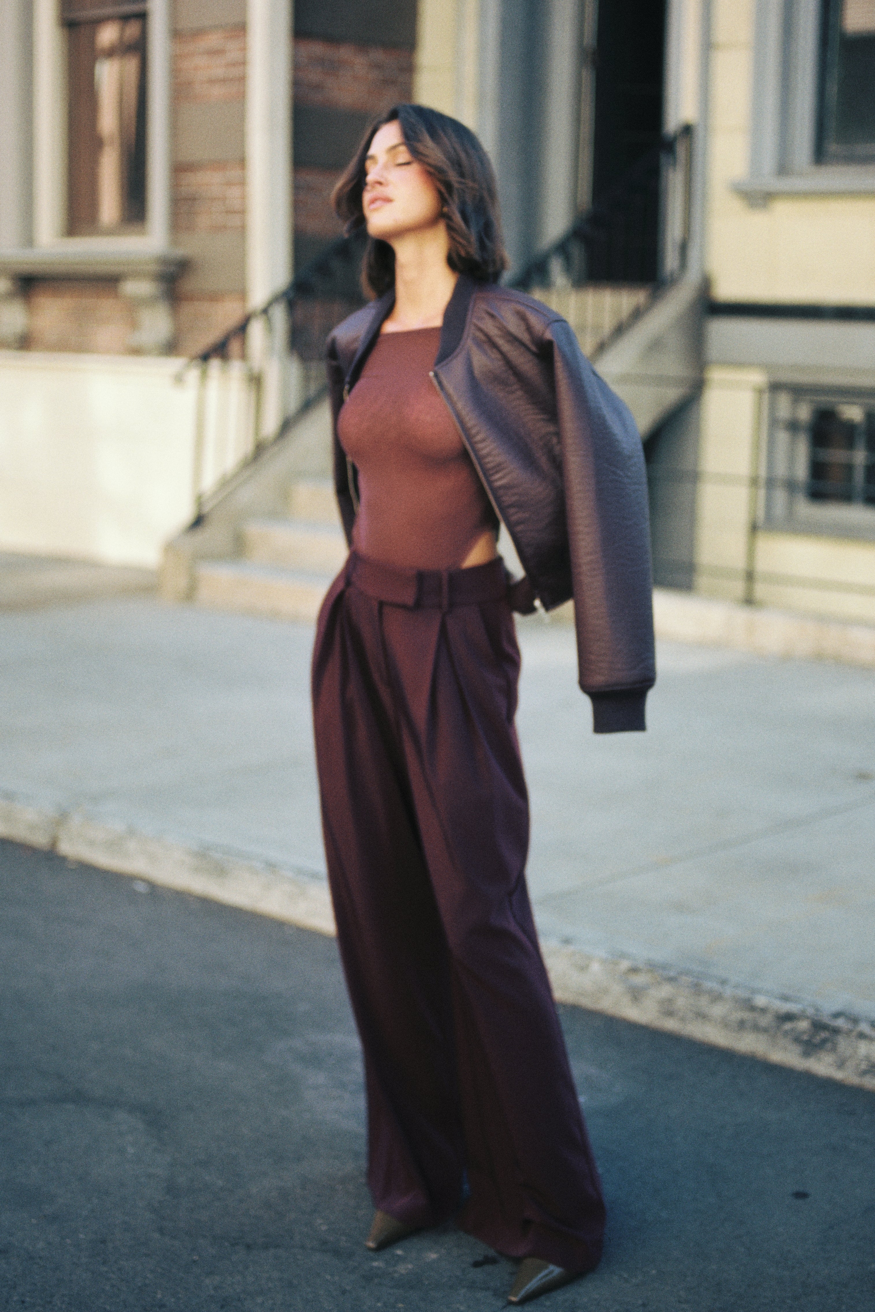 Codi Faux Leather Bomber Jacket - Merlot、mySite、solidvoid