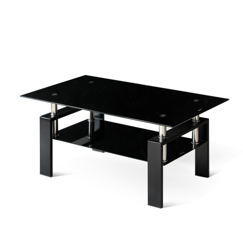 Tempered Black Glass Coffee Table, 2-Layers Tea Table、、casual