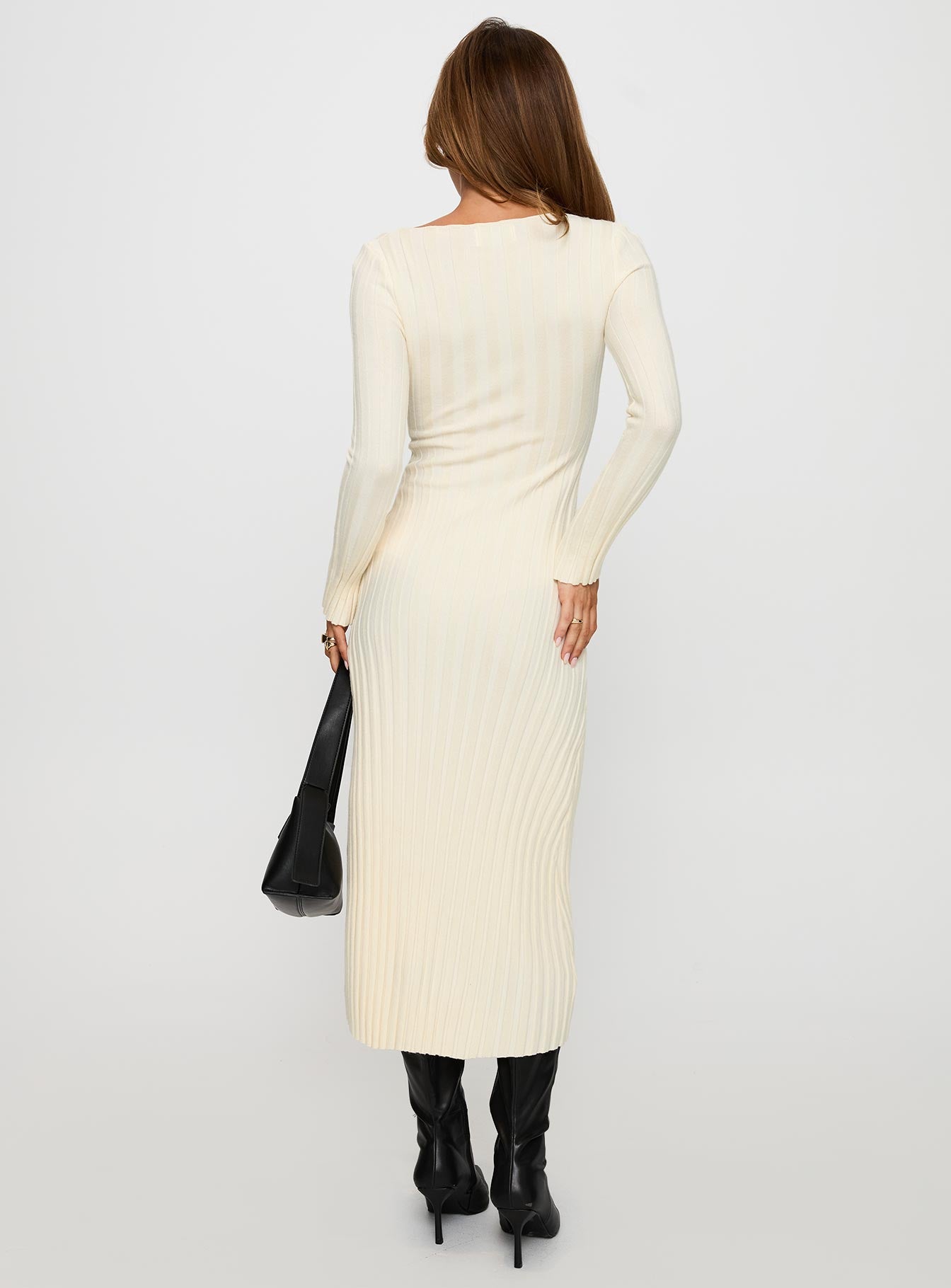 Ryo Long Sleeve Rib Maxi Dress Cream、mySite、solidvoid