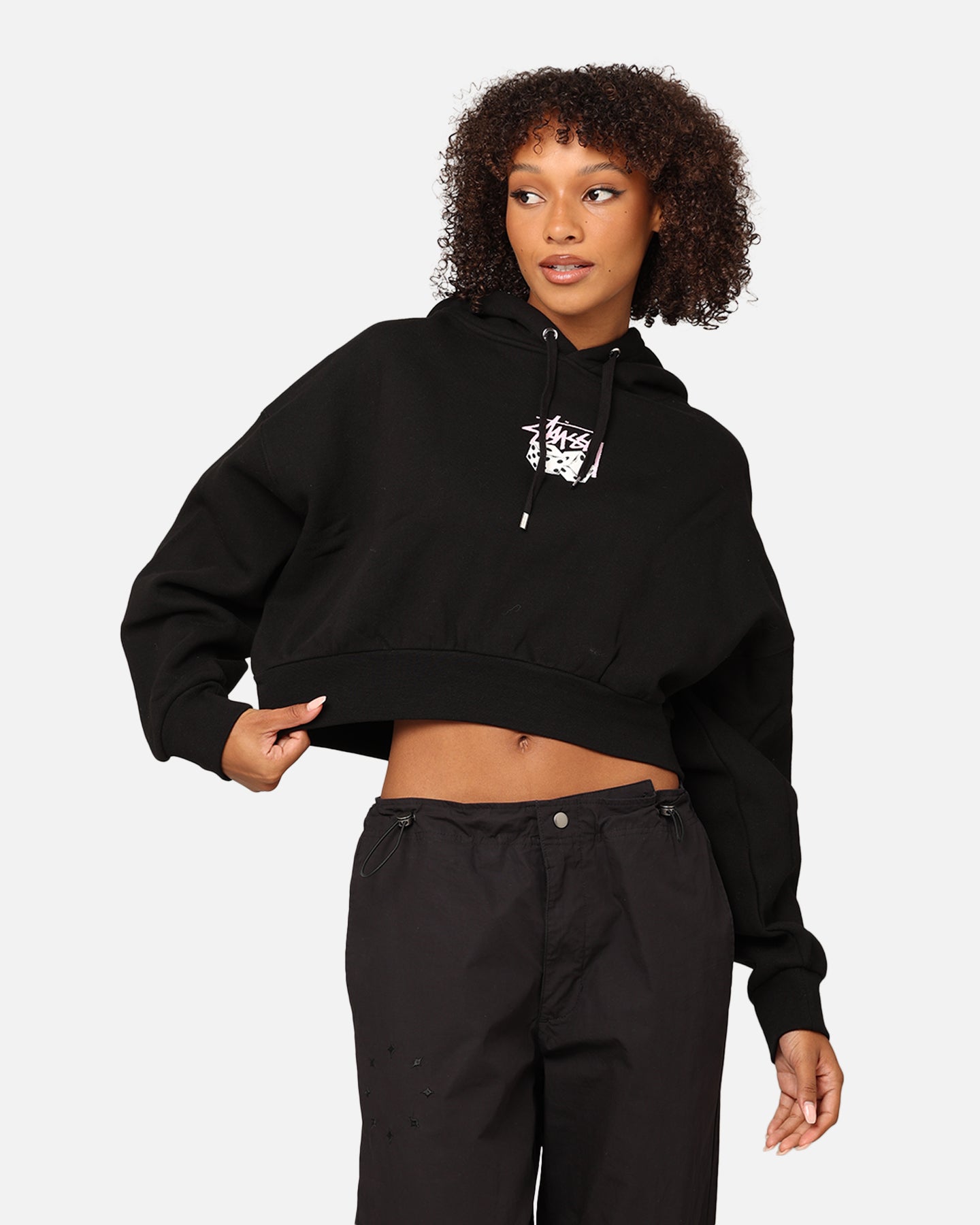 Stüssy Women's Pair Of Dice Cropped Hoodie Black、mySite、zt4zffjzw