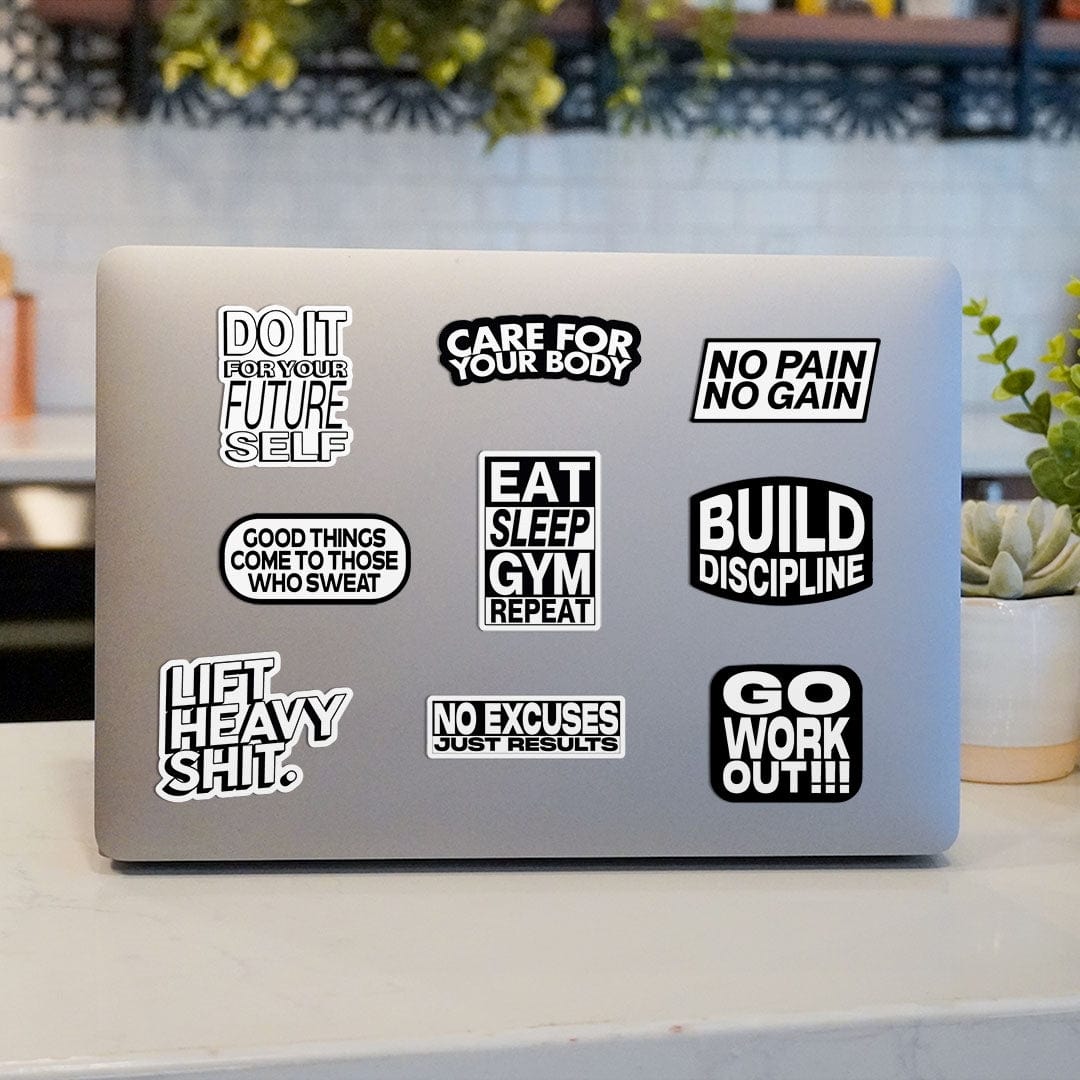  Gym Motivation Sticker 9 Pack (Black and White)、mySite、elrpsem3k