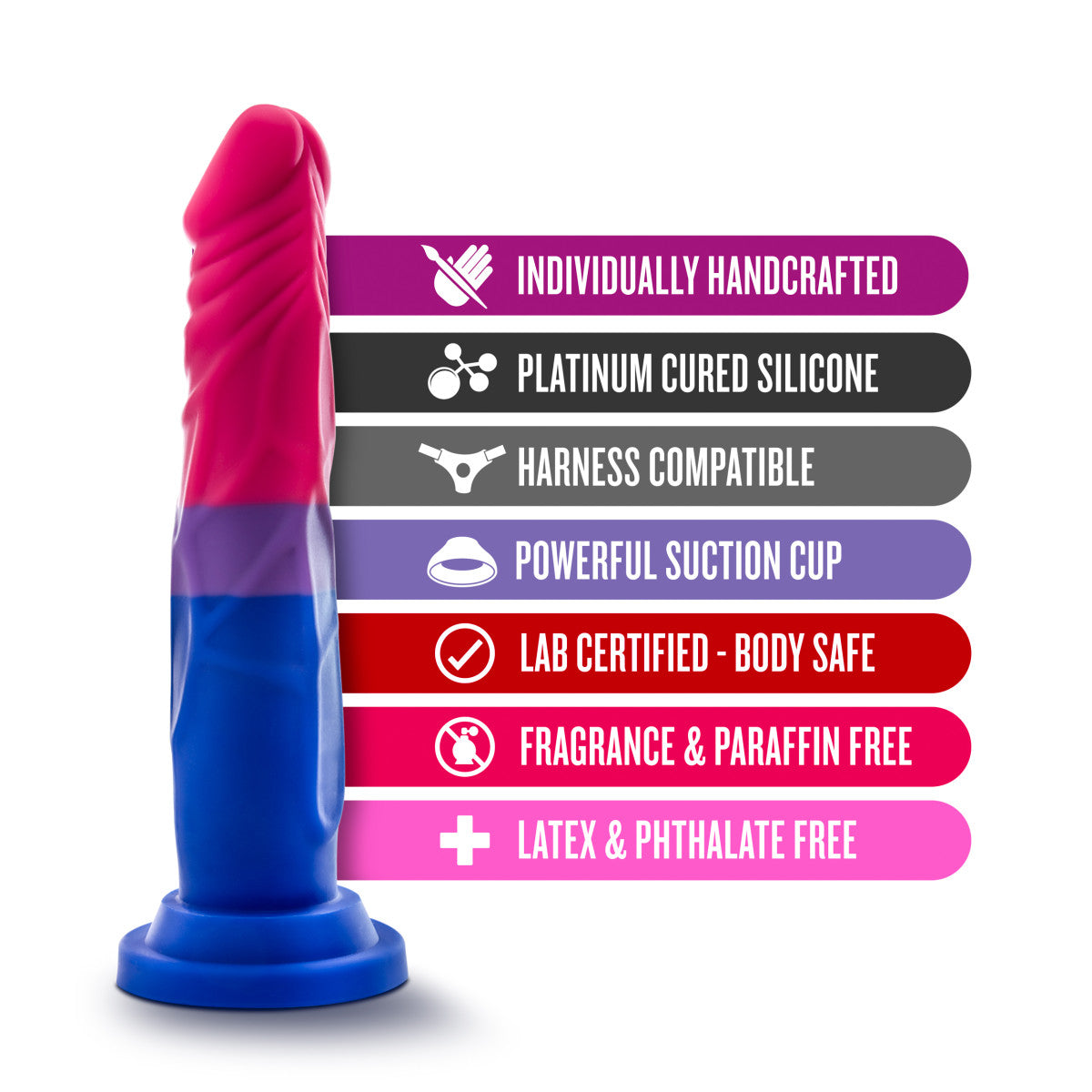 Avant By Blush® | Pride Love P8: Artisan 7 Inch Dildo with Suction Cup Base - Elegantly Made with Smooth Ultrasilk® Purio™ Silicone、mySite、bottomscart