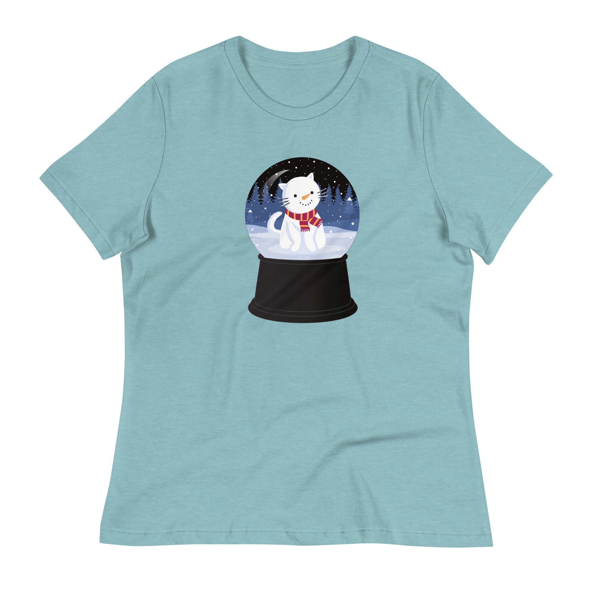 Snowman Kitty Snow Globe Women's Relaxed T-Shirt、mySite、camillekostekn