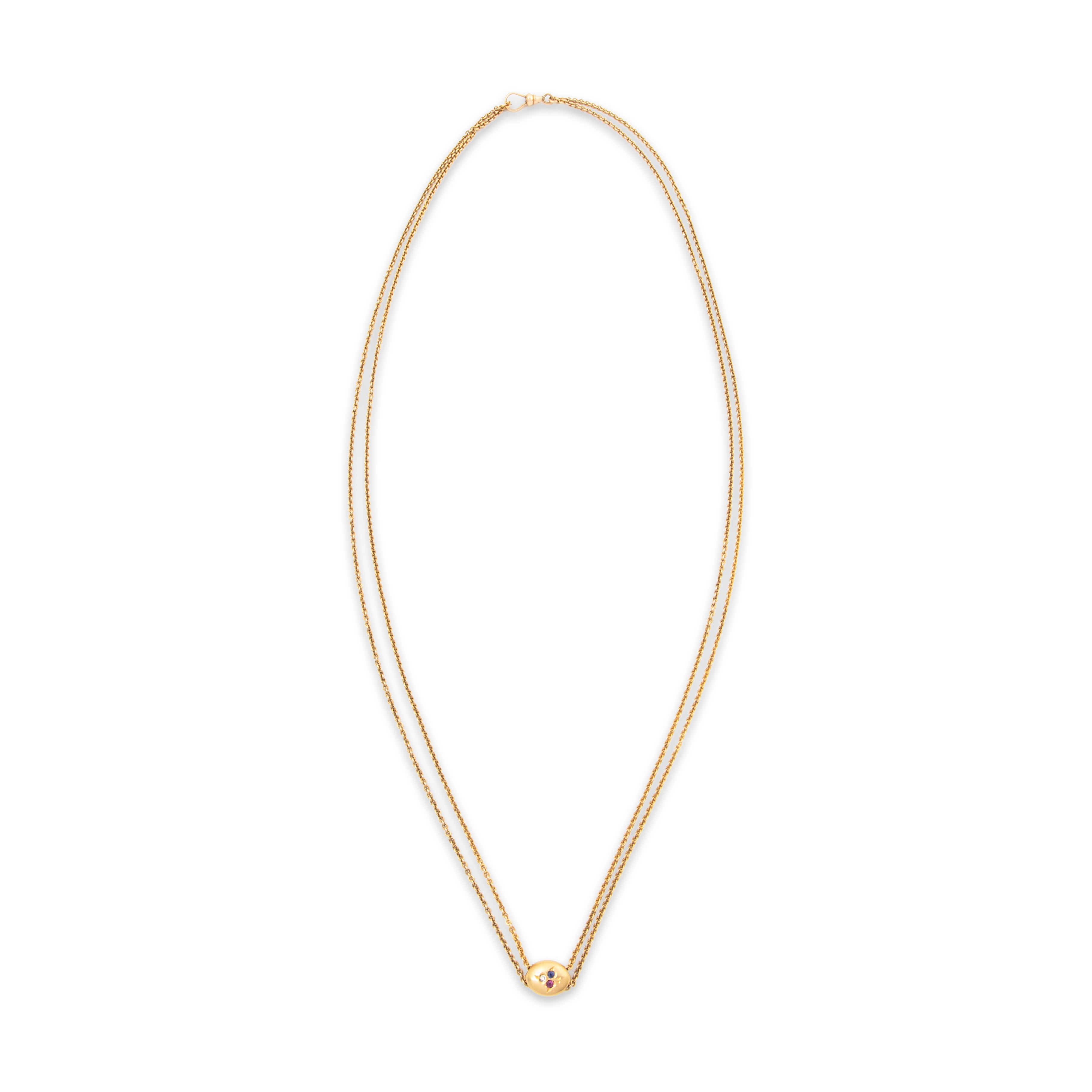 Antique Victorian 14k Yellow Gold Ruby Sapphire Diamond Slide Long Necklace 24、mySite、hinf8tx79