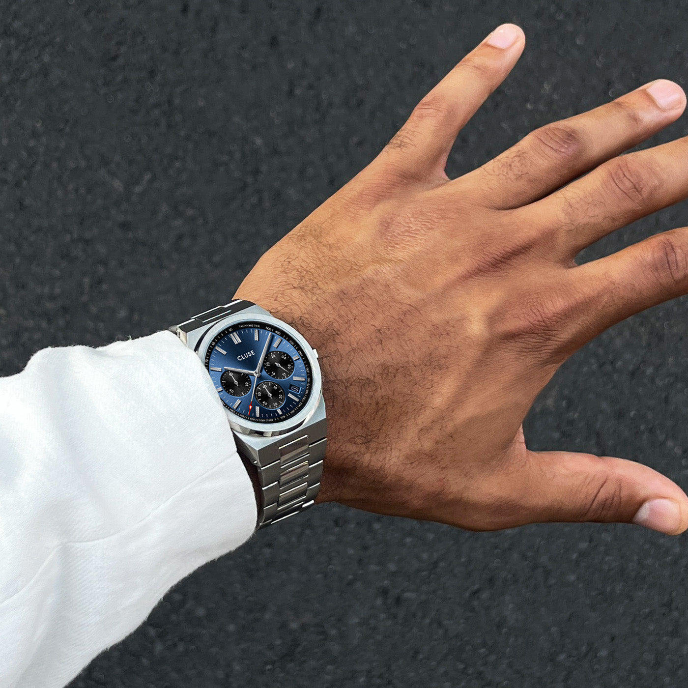  Vigoureux Chrono Watch Steel, Dark Blue, Silver Colour