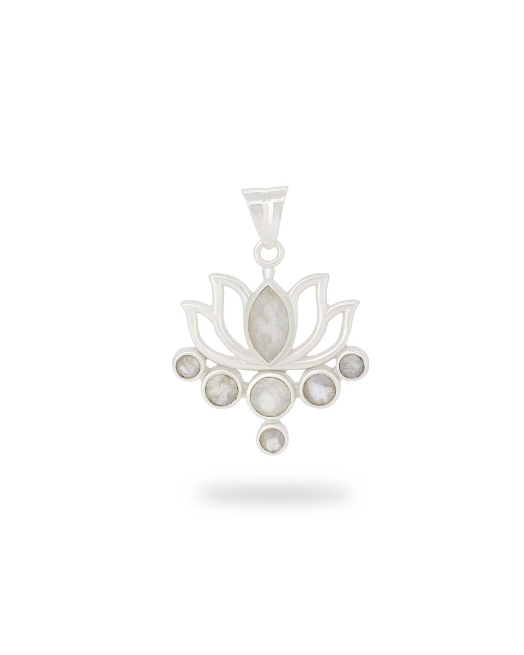 Moonstone Pendant in Lotus Design, Sterling Silver、mySite、topwebapps