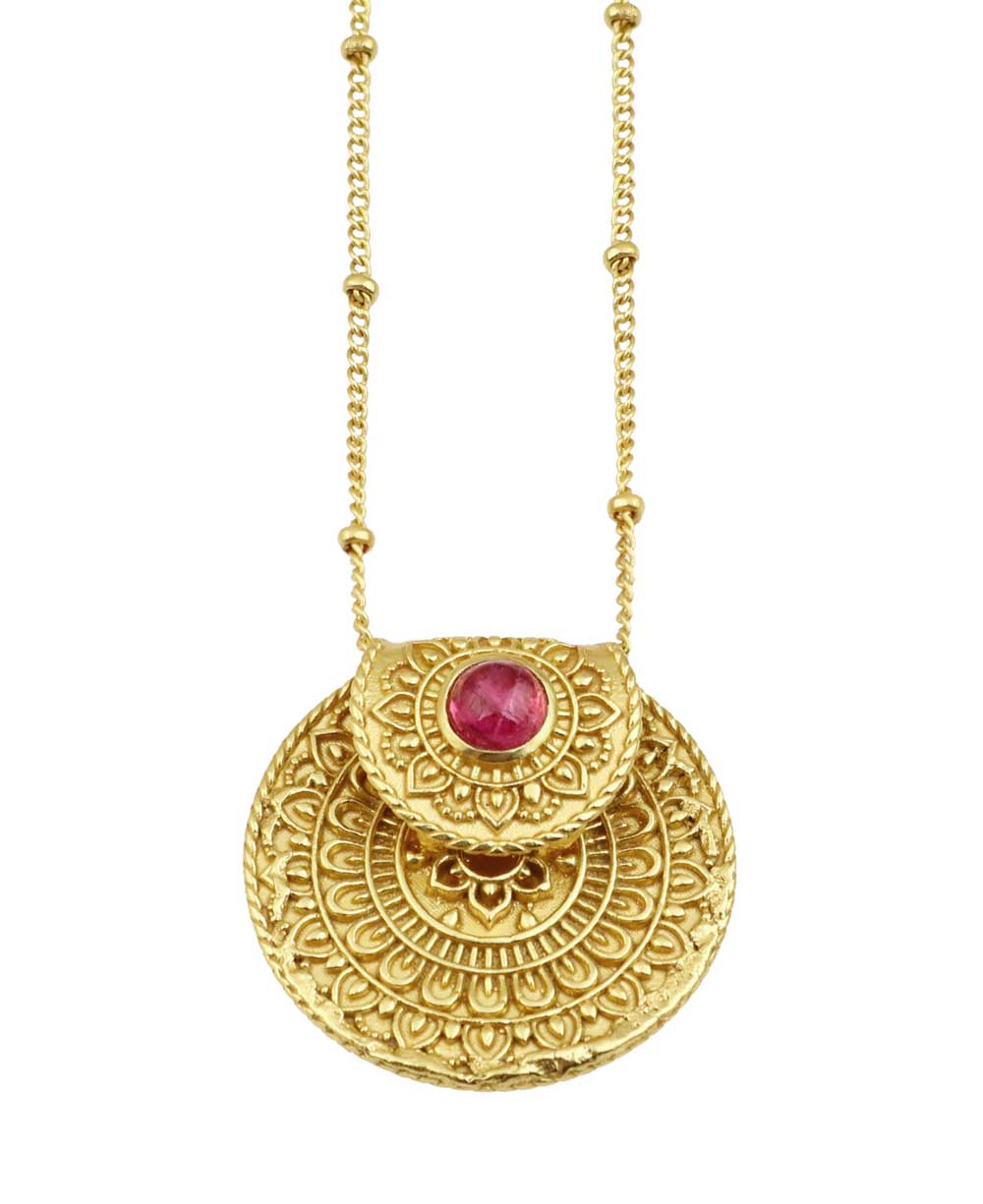 Inspirational Gold Plated Mandala Necklace with Tourmaline Stone、mySite、topwebapps