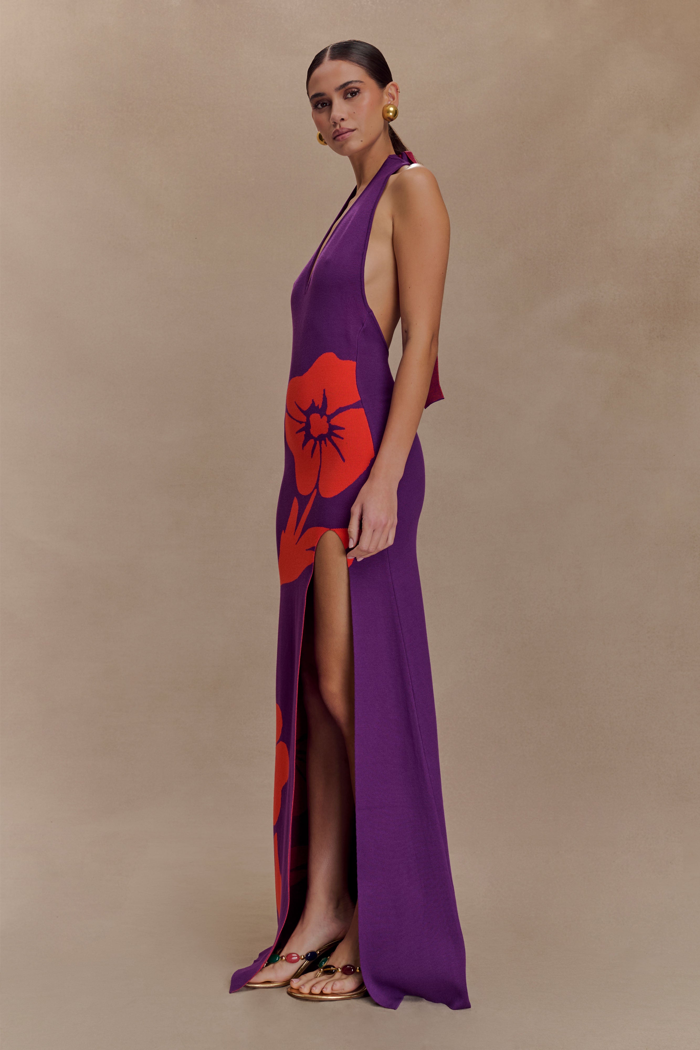 Stacy Knit Halter Maxi Dress - Purple/Red、mySite、solidvoid