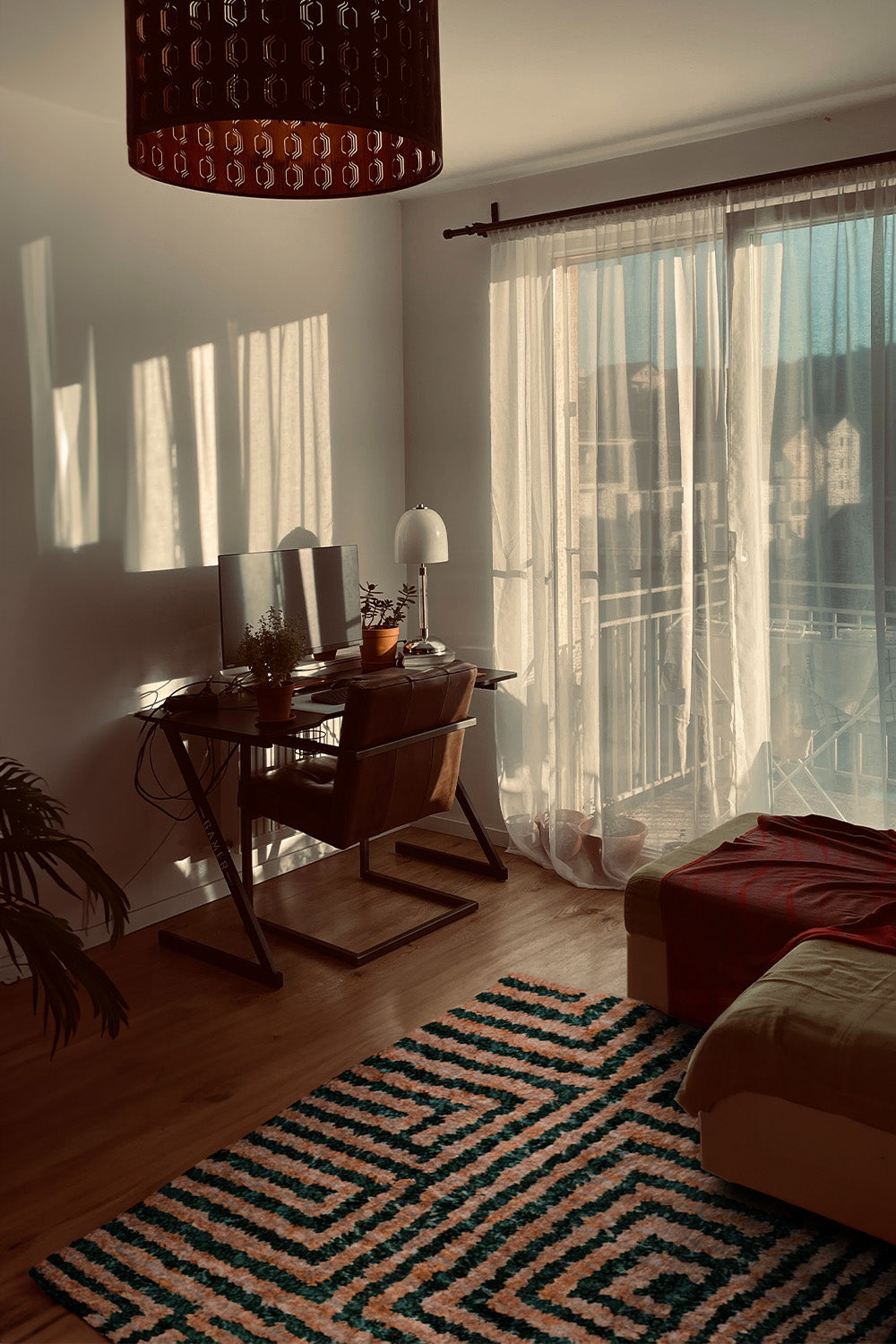 Green and Peach Maze Moroccan Shag Wool Rug、mySite、gigharbornorthrealestate