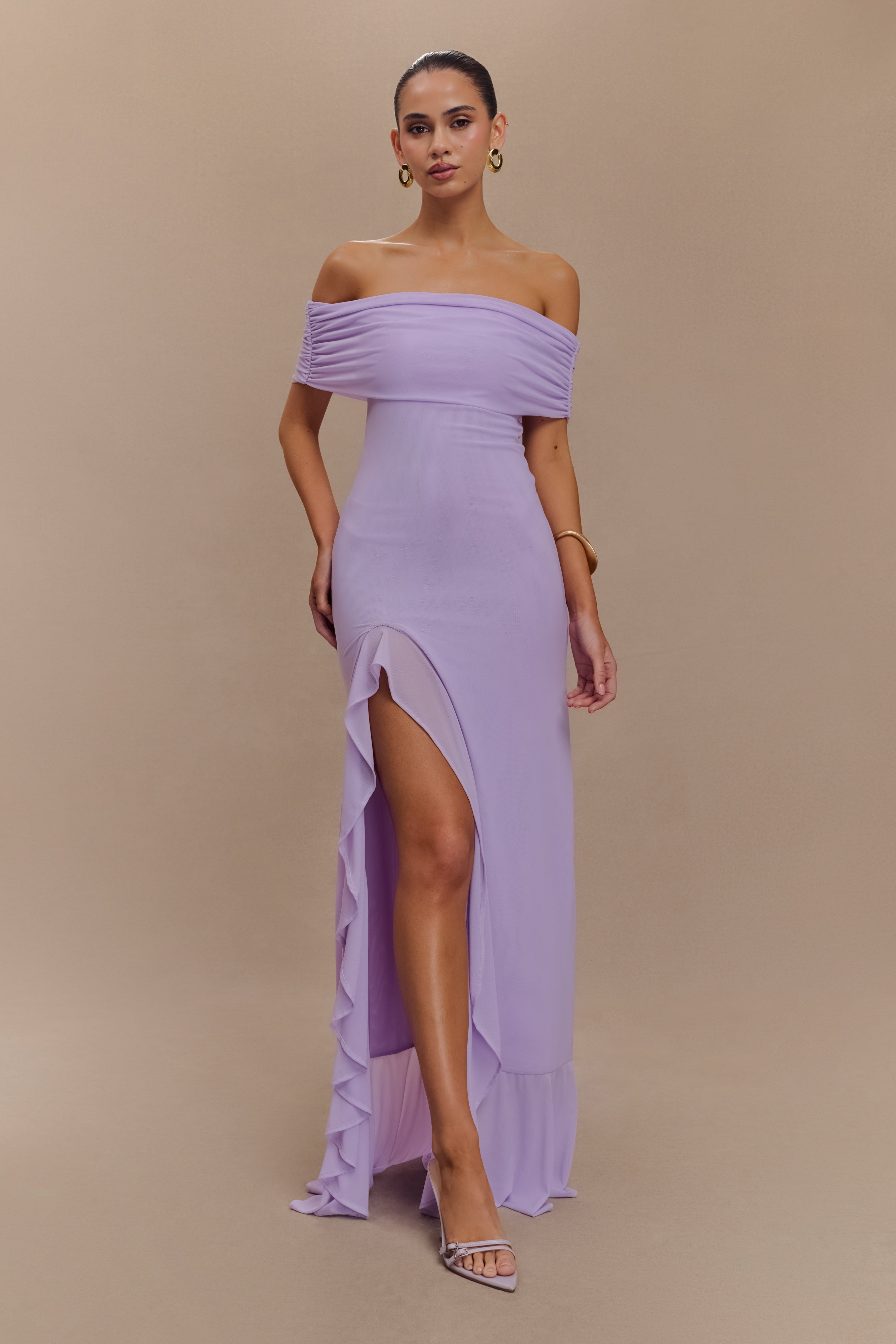 Audrey Off Shoulder Mesh Maxi Dress - Lilac、mySite、solidvoid