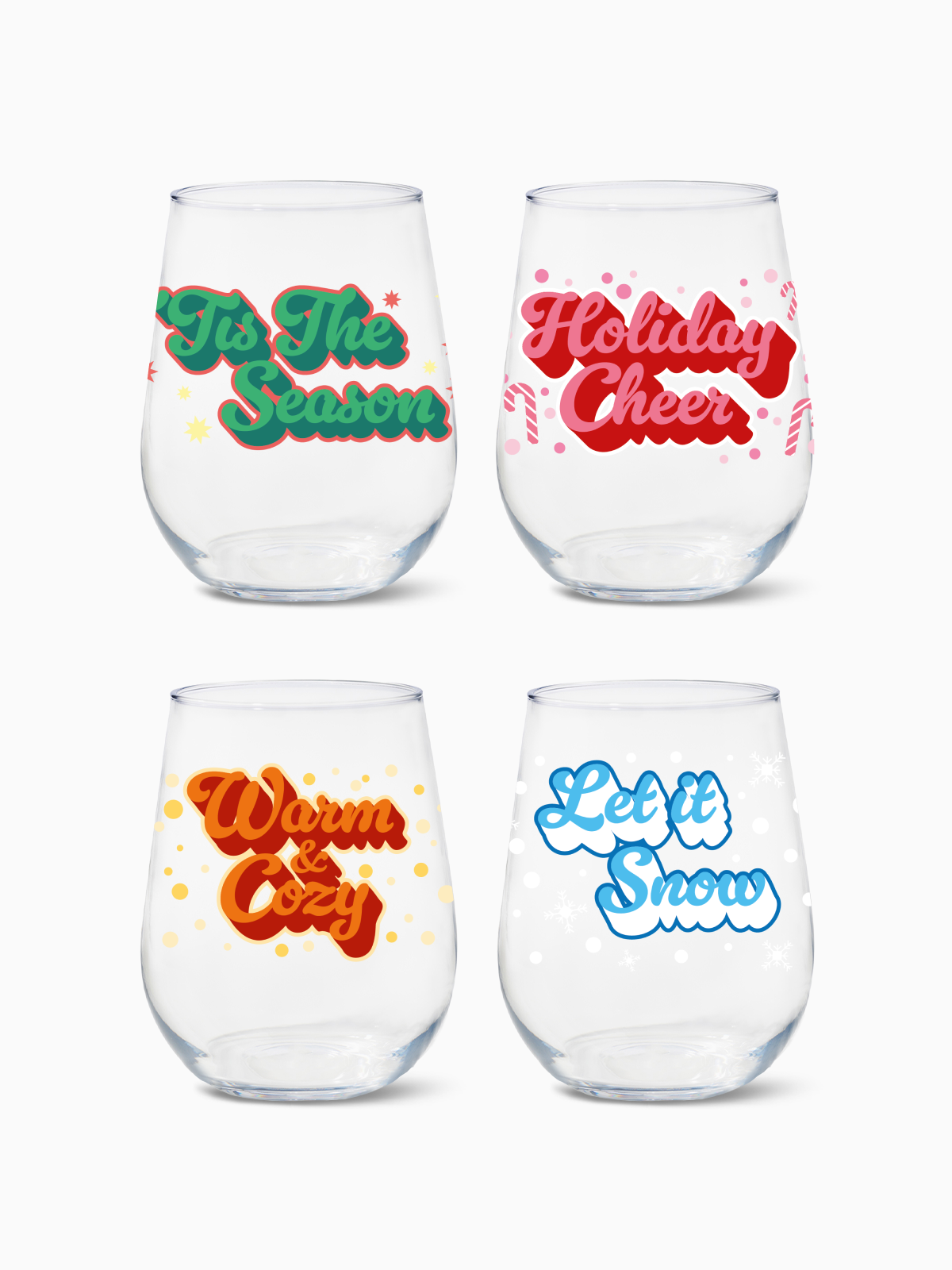 Festive Holiday - RESERVE 16oz Stemless Wine Tritan Copolyester Glass、mySite、camillekostekn