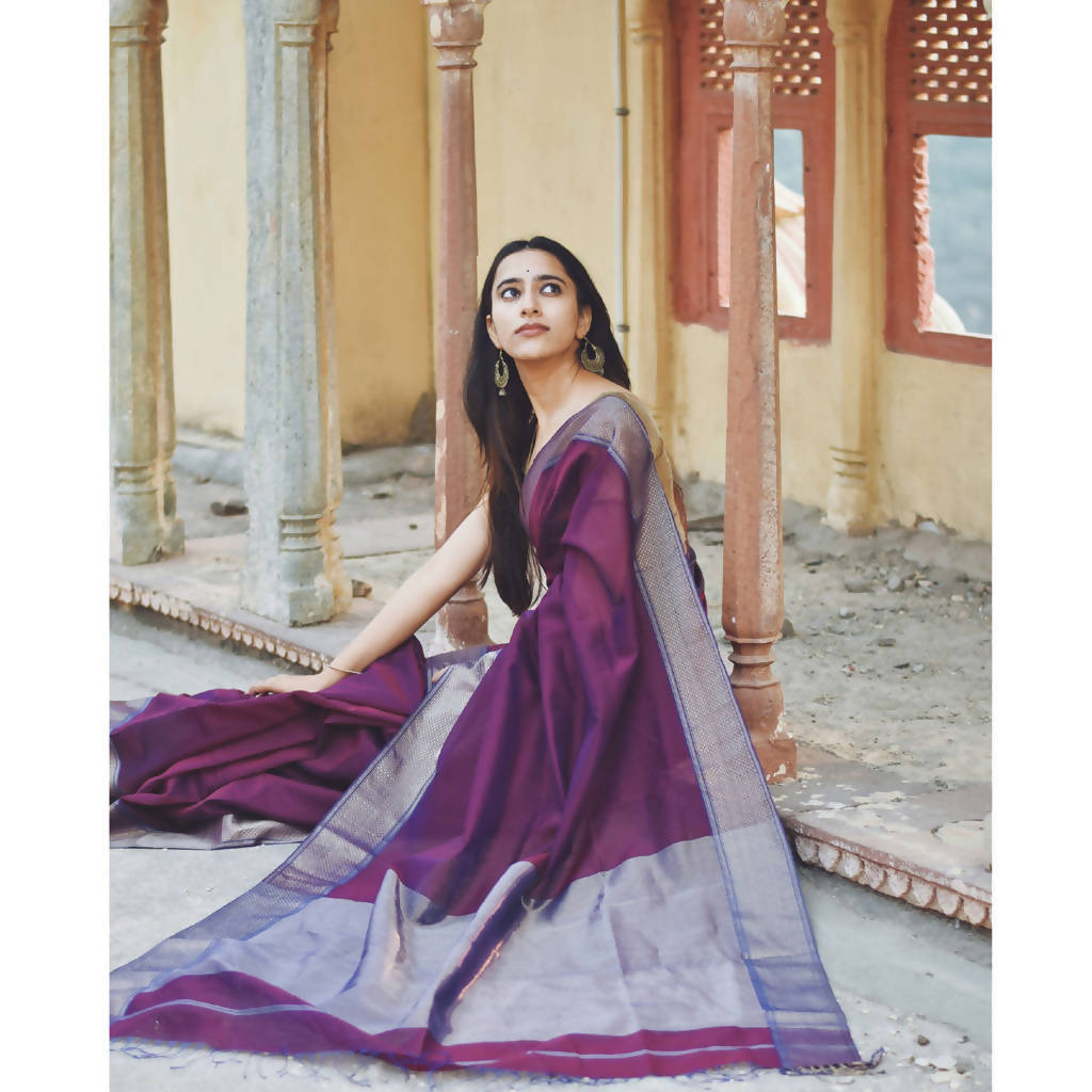 Festive Wear | Maheshwari Cotton Silk Saree | Purple、mySite、camillekostekn