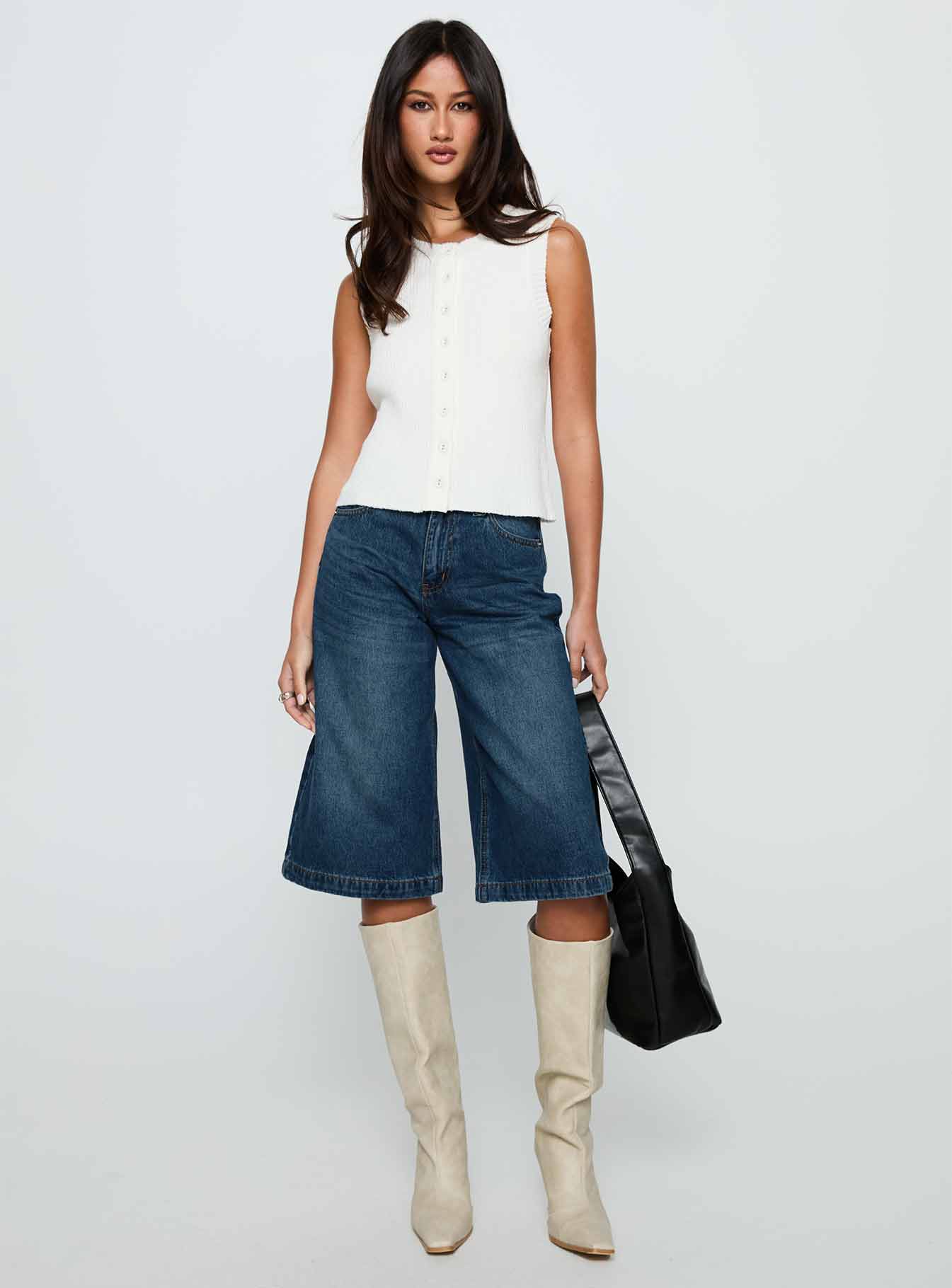 Ollison Longline Denim Shorts Blue、mySite、solidvoid