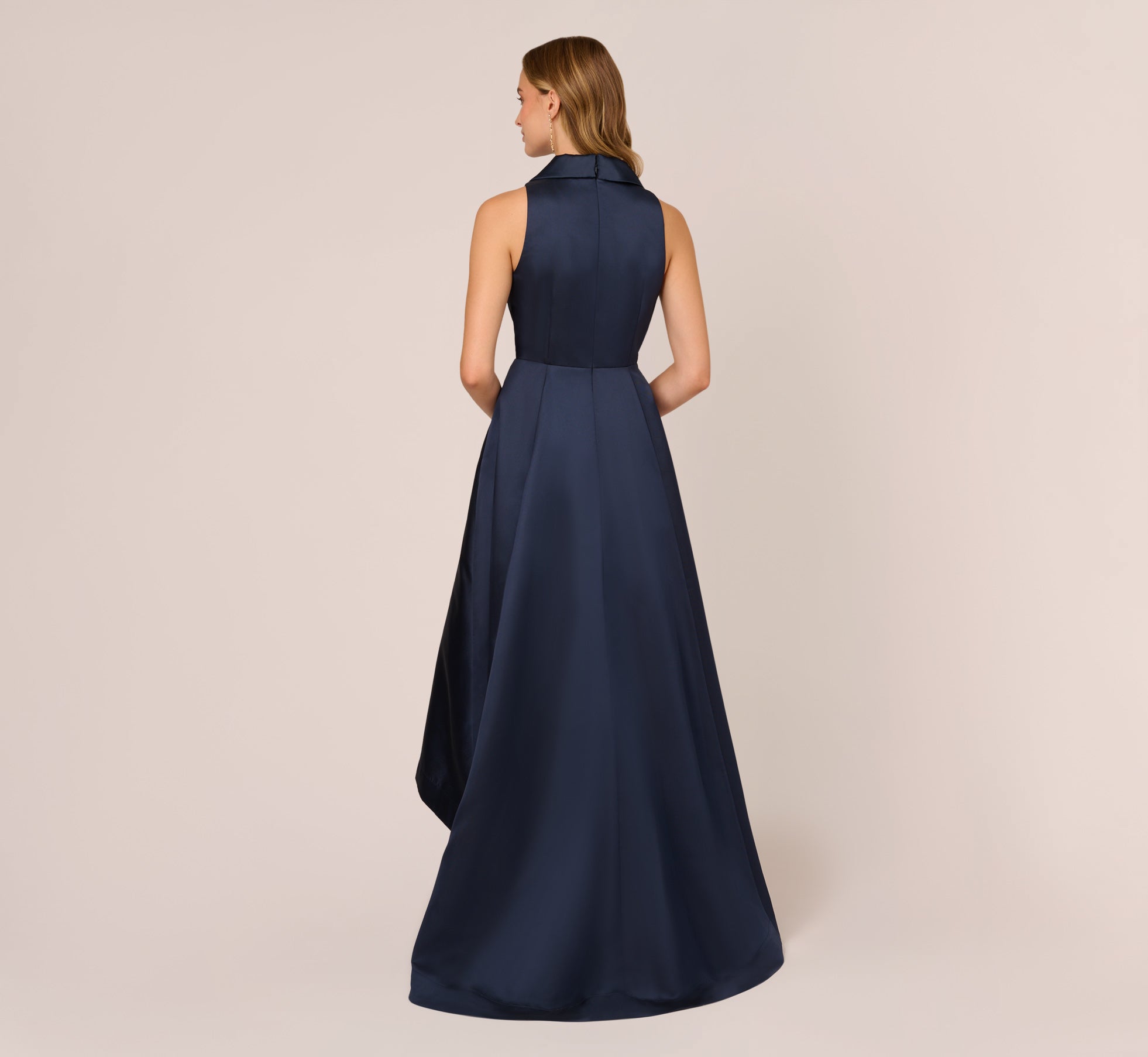 Mikado High/Low Midi-Length Tuxedo Gown In Midnight、mySite、solidvoid