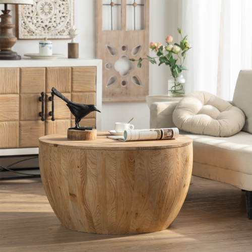 31.50"Vintage Style Bucket Shaped Coffee Table for Office, Dining Room and Living Room(Same SKU:W757P170149)、、xpatfood