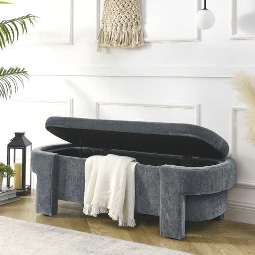 Linen Fabric Upholstered Bench with Large Storage Space for the Living Room, Entryway and Bedroom,Beige,( 51.5''x20.5''x17'' )、、casual