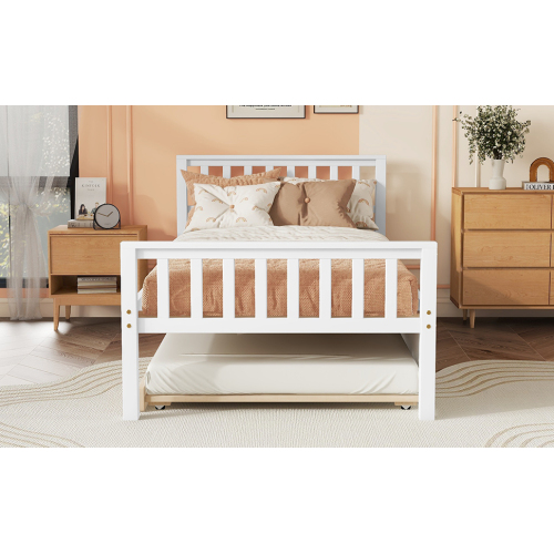 Twin Bed with Trundle, Platform Bed Frame with Headboard and Footboard, for Bedroom Small Living Space,No Box Spring Needed,Grey(New SKU:W504P148530)、、casual